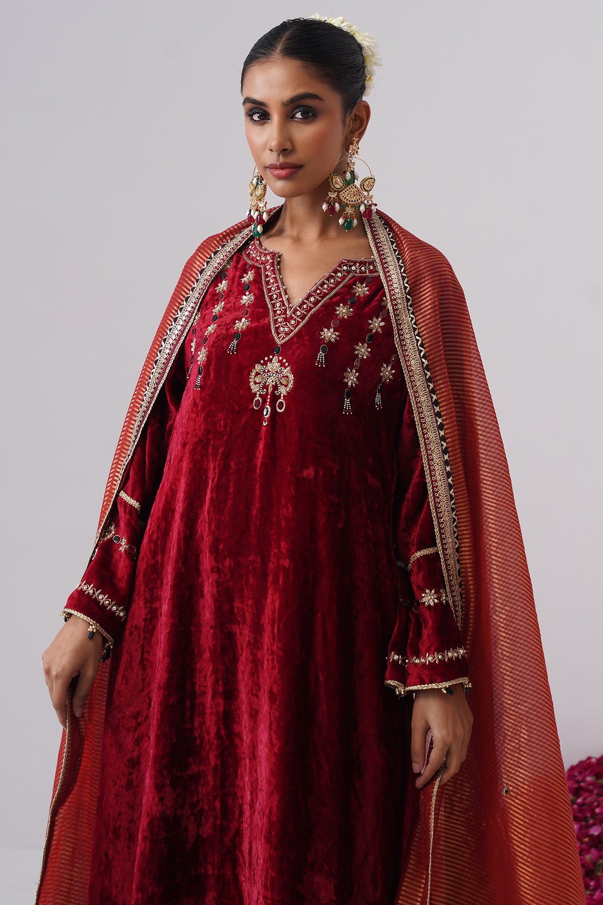 Red Velvet Pearl Kurta & Pants