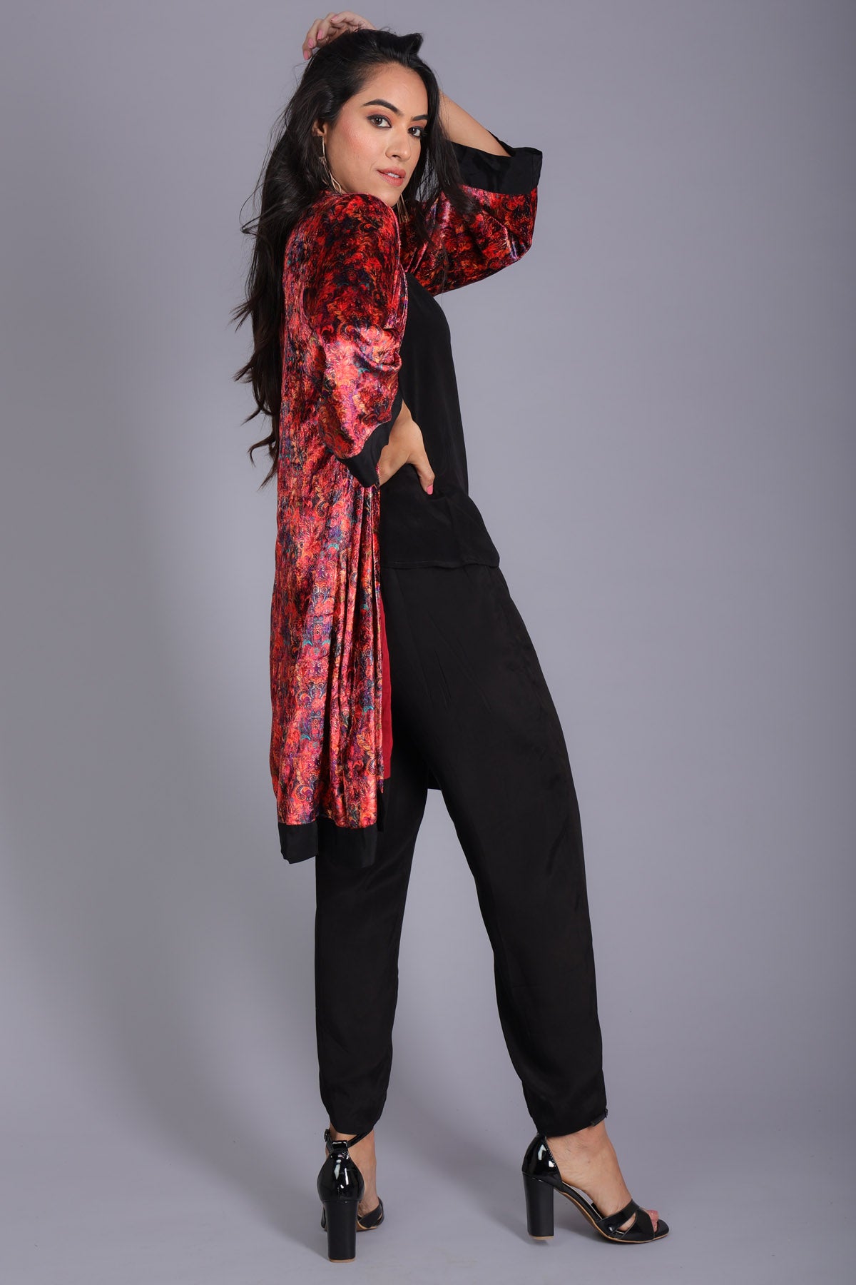 Red Velvet Printed Long Jacket