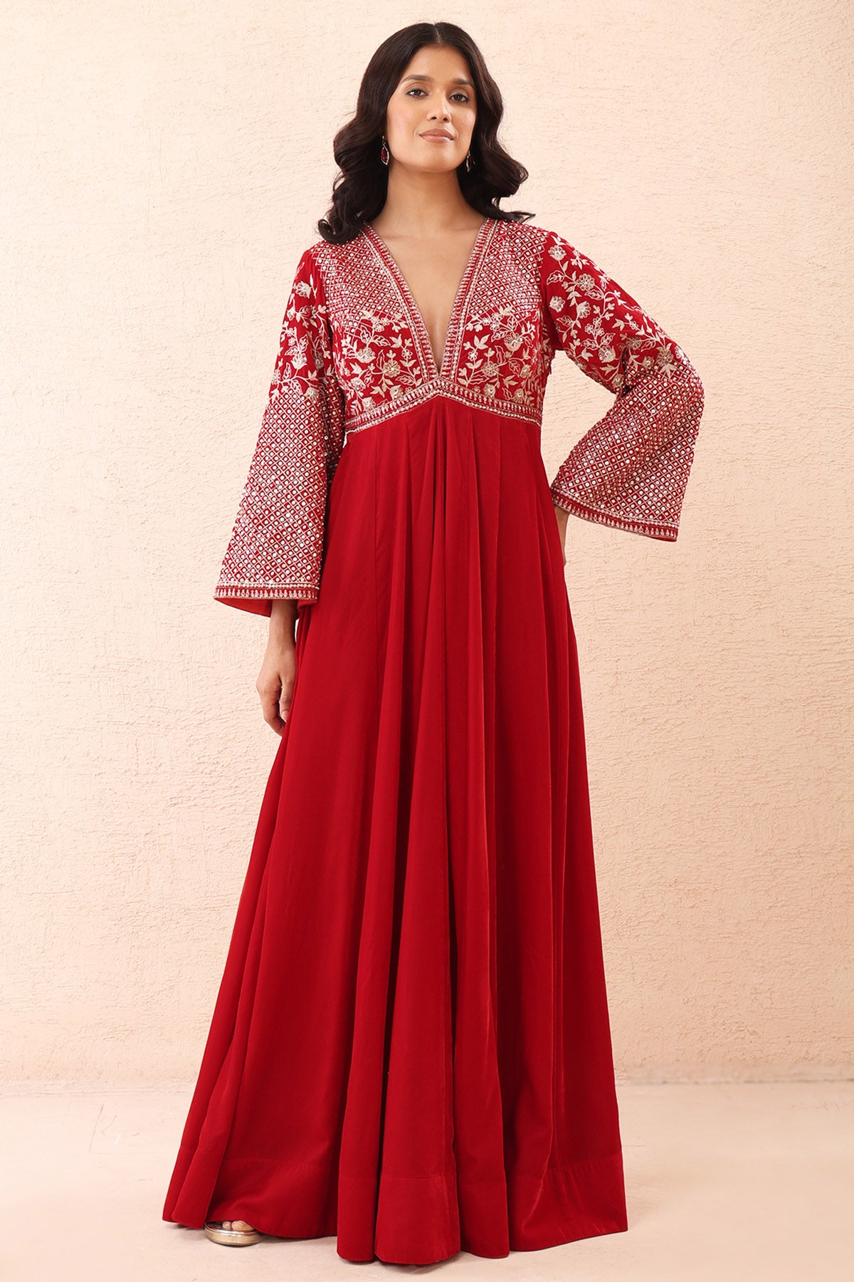Red Velvet Zari Anarkali Set