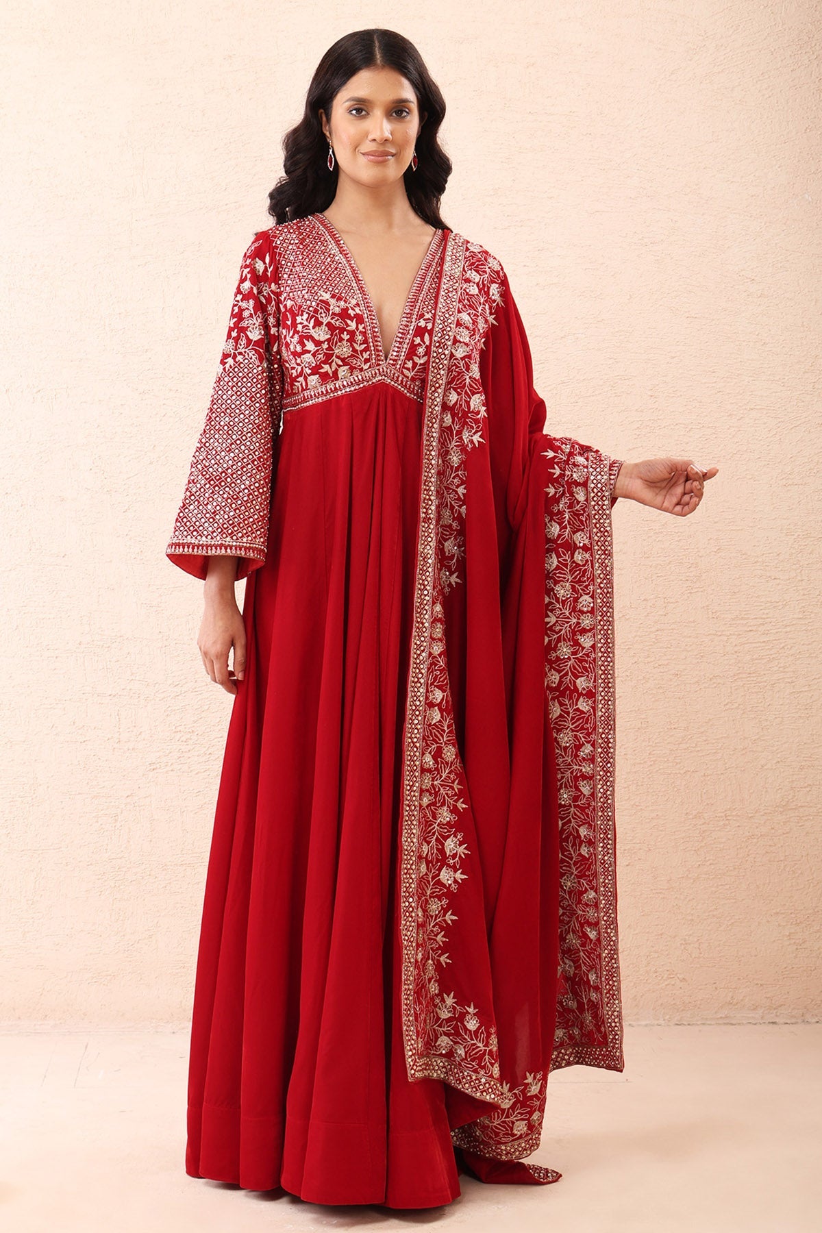 Buy Red Velvet Zari Anarkali Set for women by Priyanka Jain online available at scrollnshops