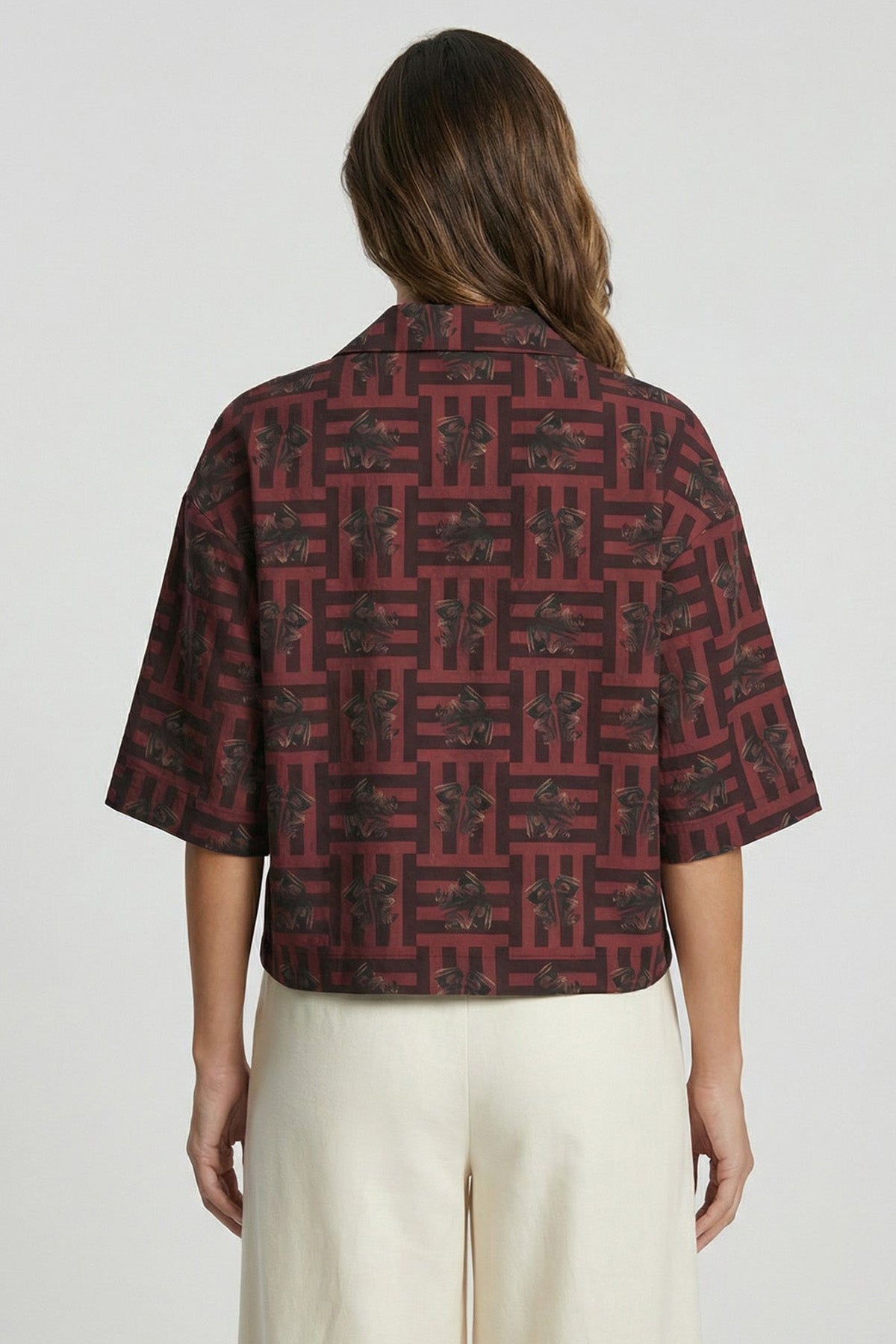 Red Viscose Blend Crop Shirt