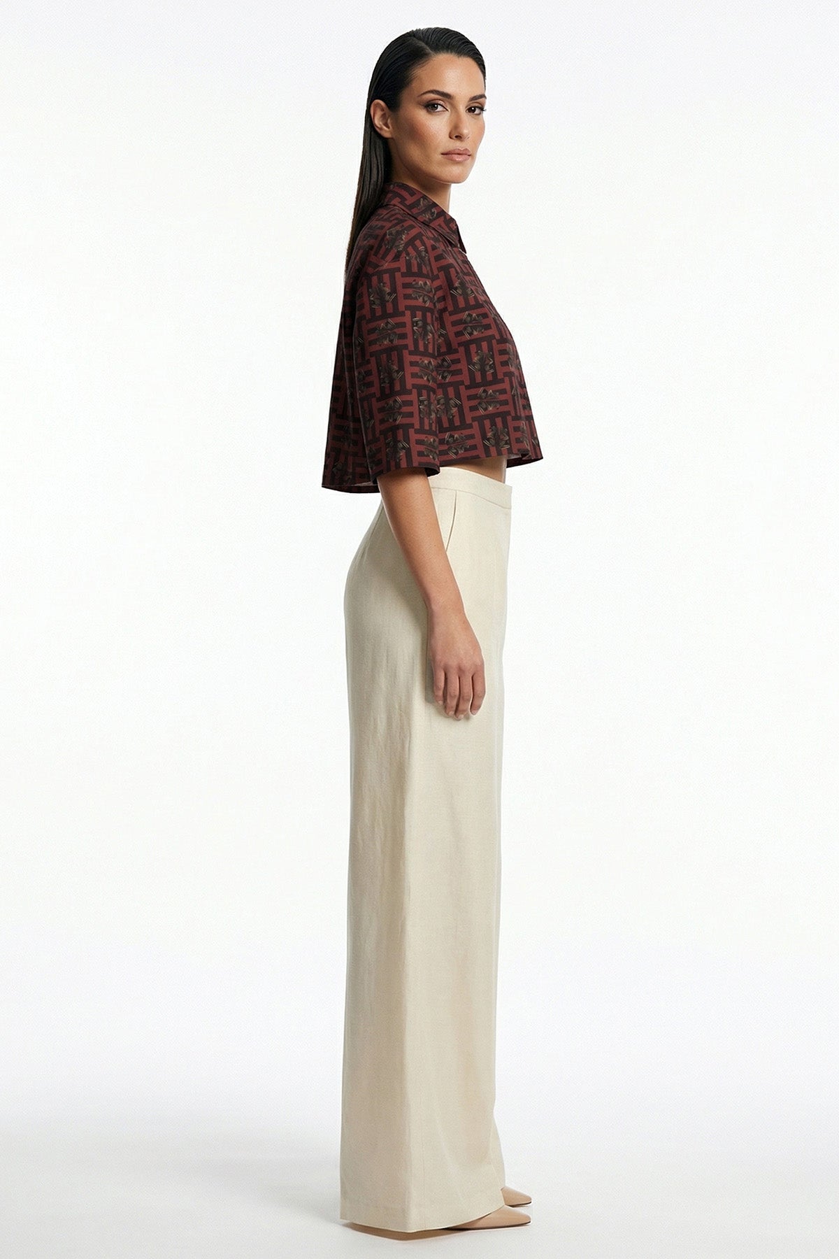 Red Viscose Blend Crop Shirt