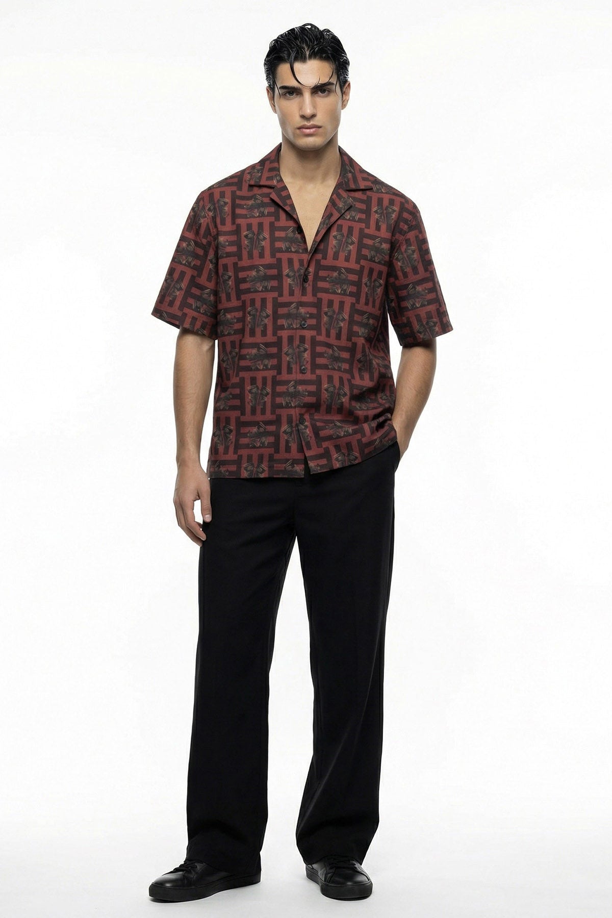 Buy Red Viscose Blend Detail Shirt for men by Tezhhomayaa online available at scrollnshops