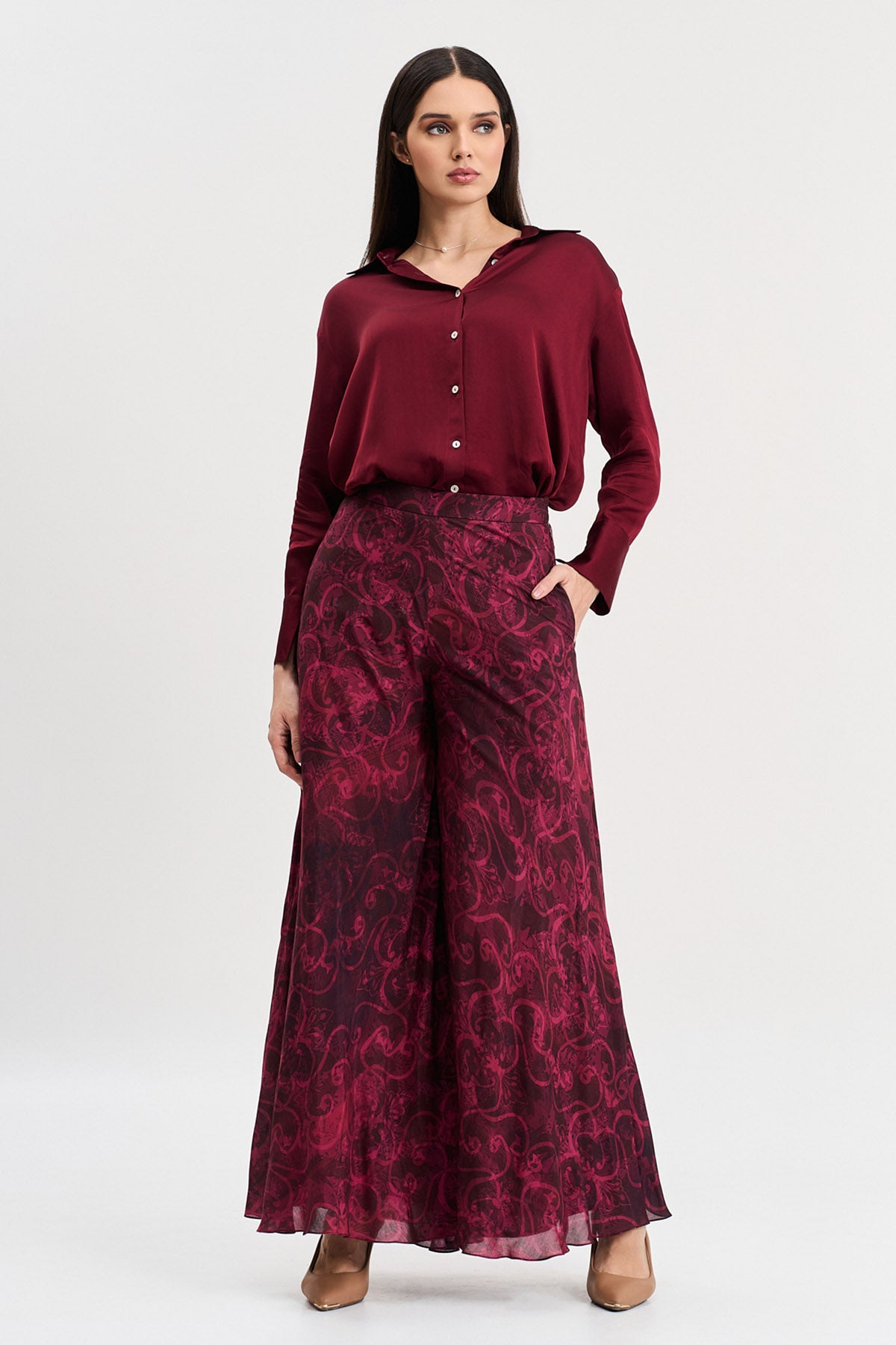 Red Viscose Full Sleeves Shirt