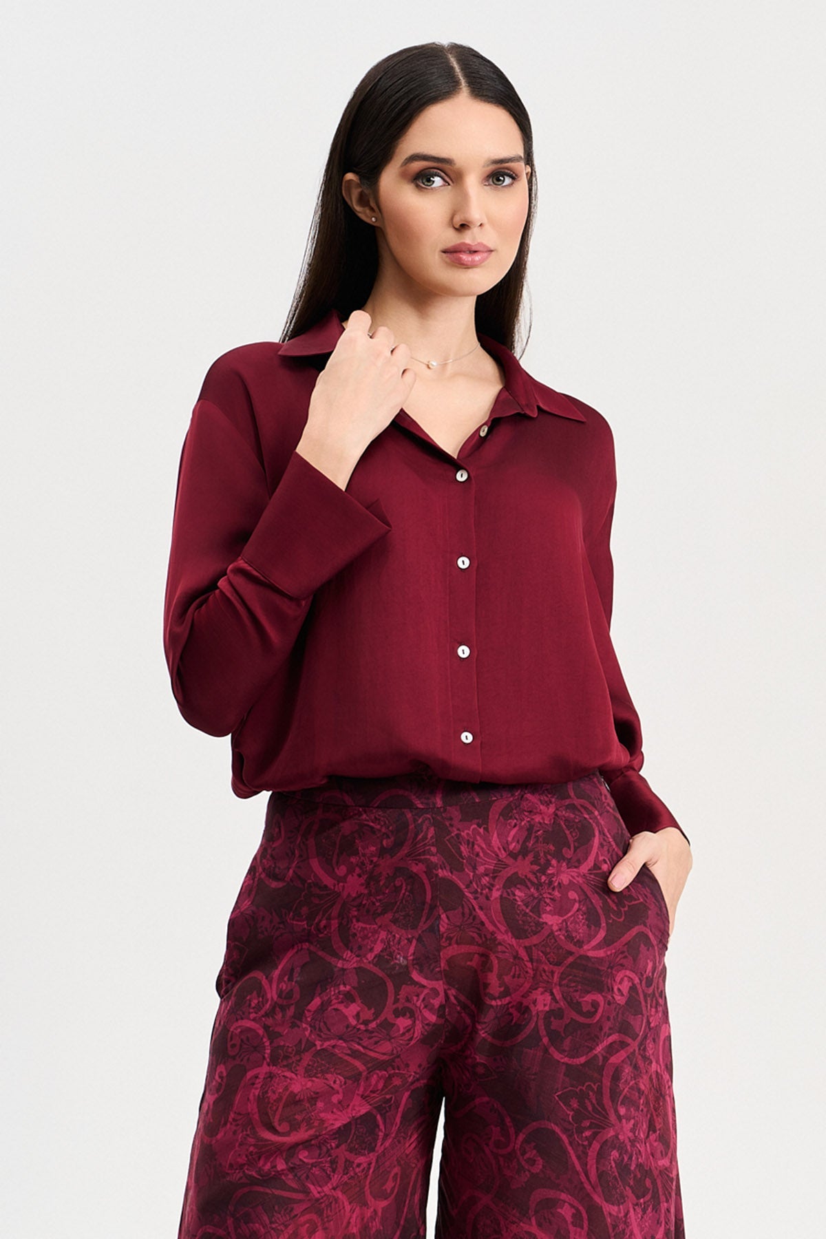 Buy Red Viscose Full Sleeves Shirt by Koswi for women online at ScrollnShops