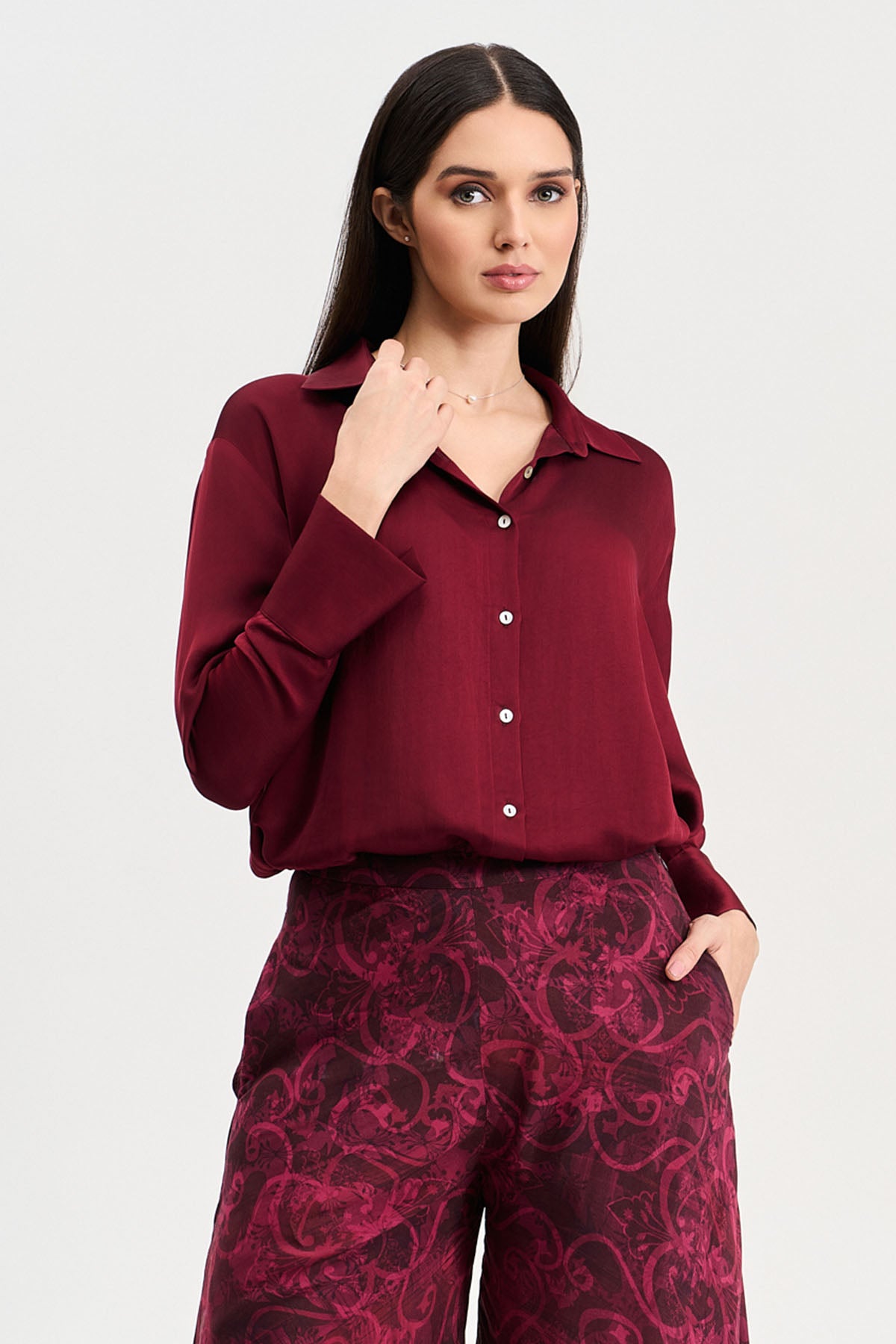 Red Viscose Shirt & Print Pants