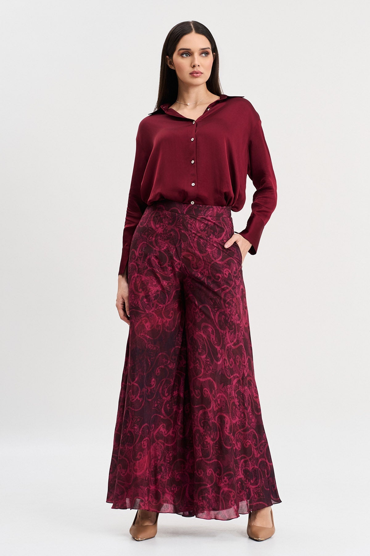 Buy Red Viscose Shirt & Print Pants by Koswi for women online at ScrollnShops