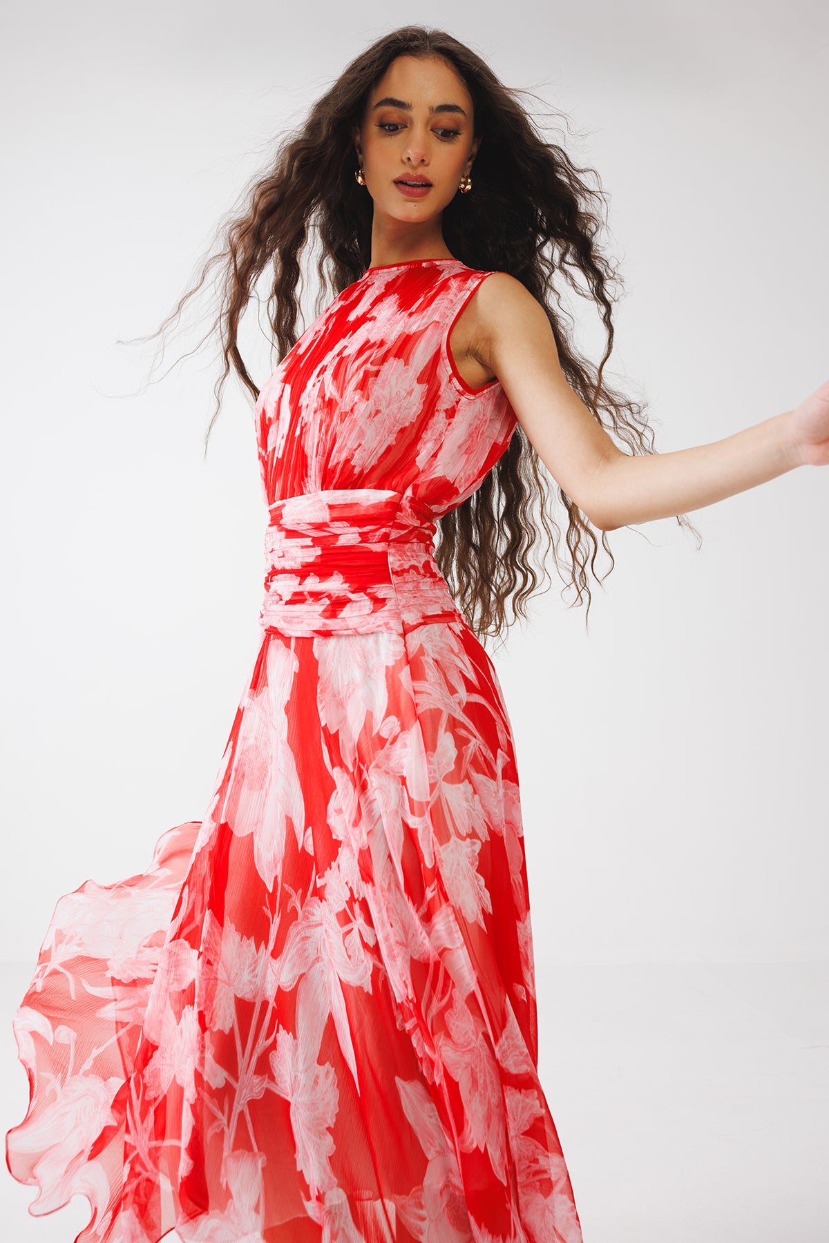 Red White Floral Printed Dress