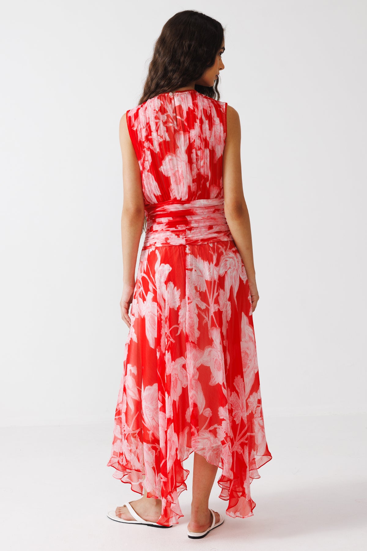 Red White Floral Printed Dress