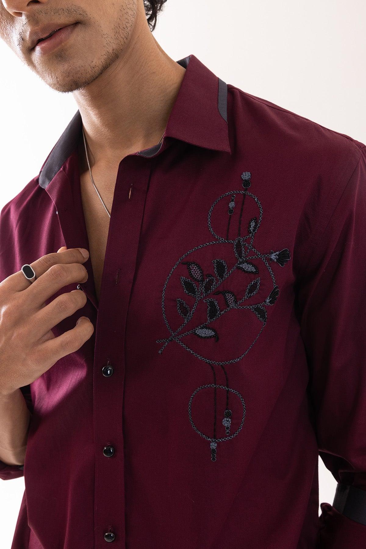 Red Wine Floral Motifs Shirt