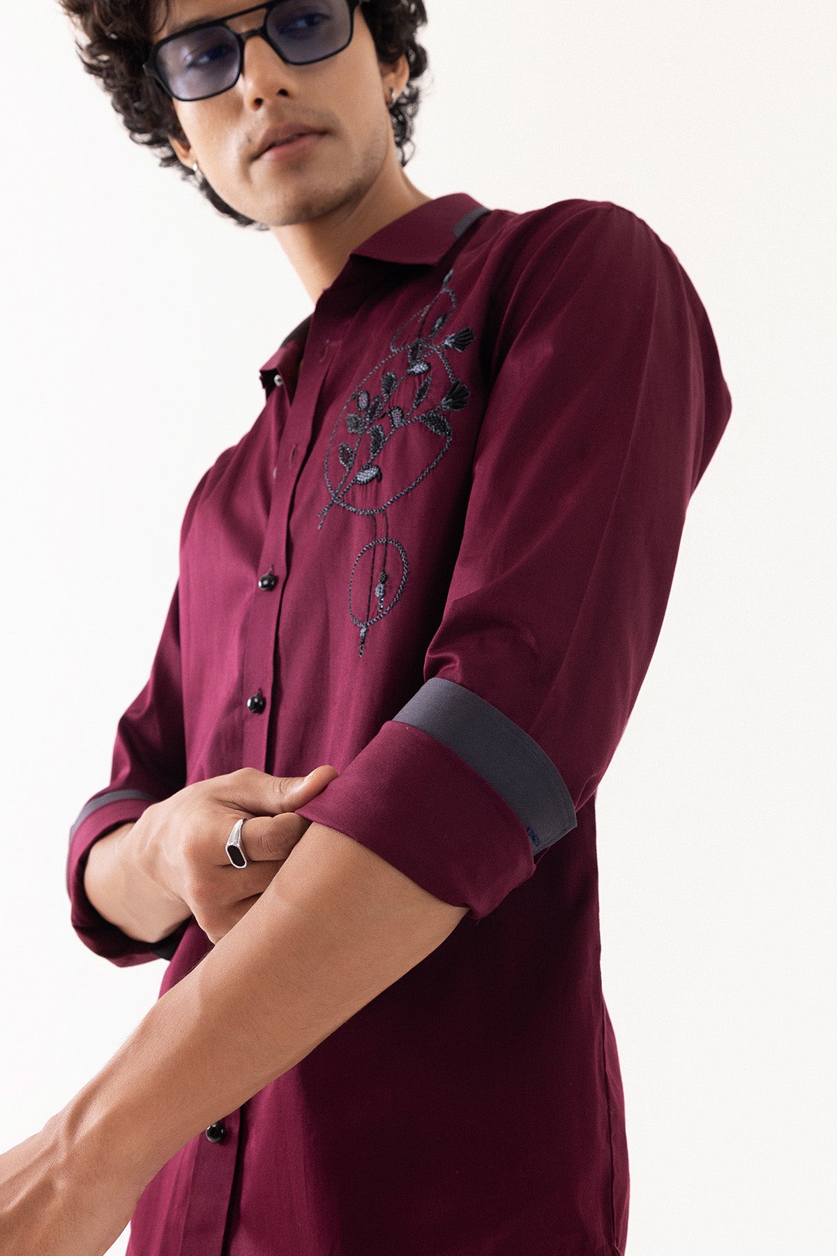 Red Wine Floral Motifs Shirt