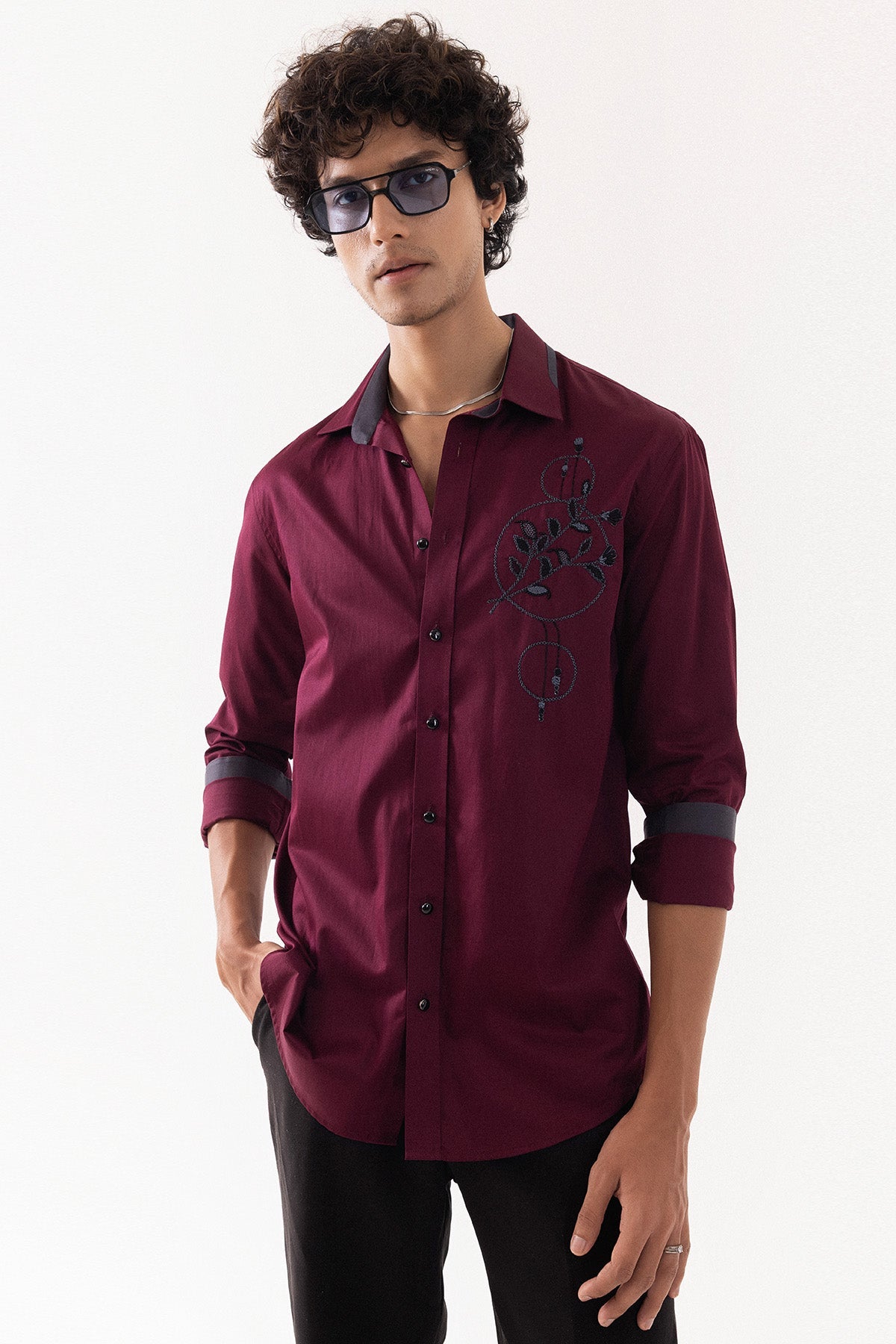 Buy Red Wine Floral Motifs Shirt for men by Paarsh Atelier online available at scrollnshops