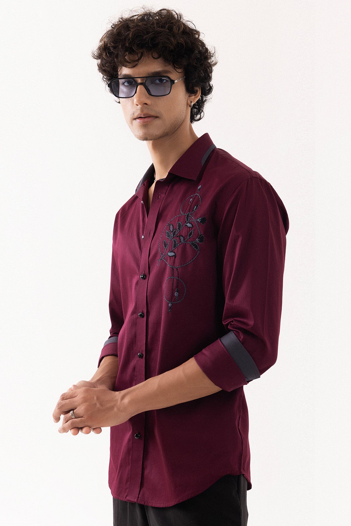 Red Wine Floral Motifs Shirt