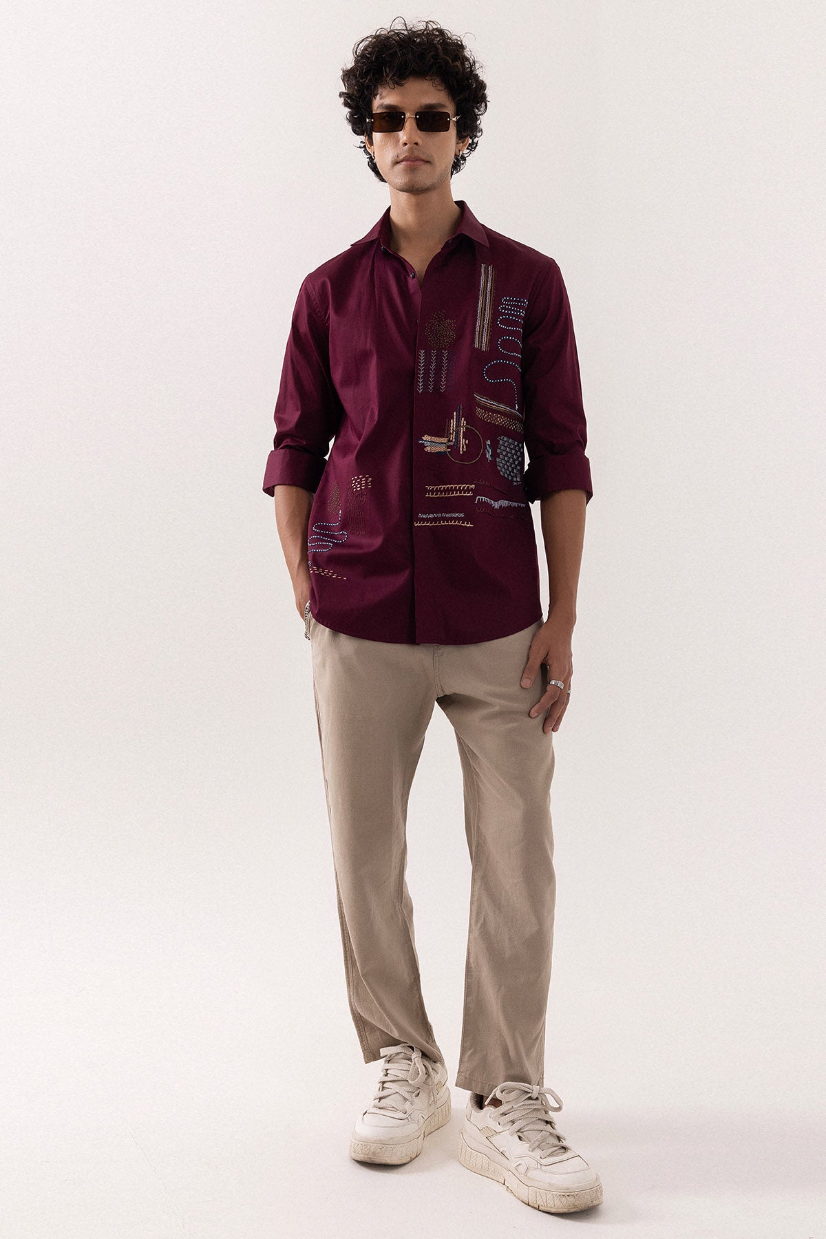 Red Wine Hand Embroidery Shirt