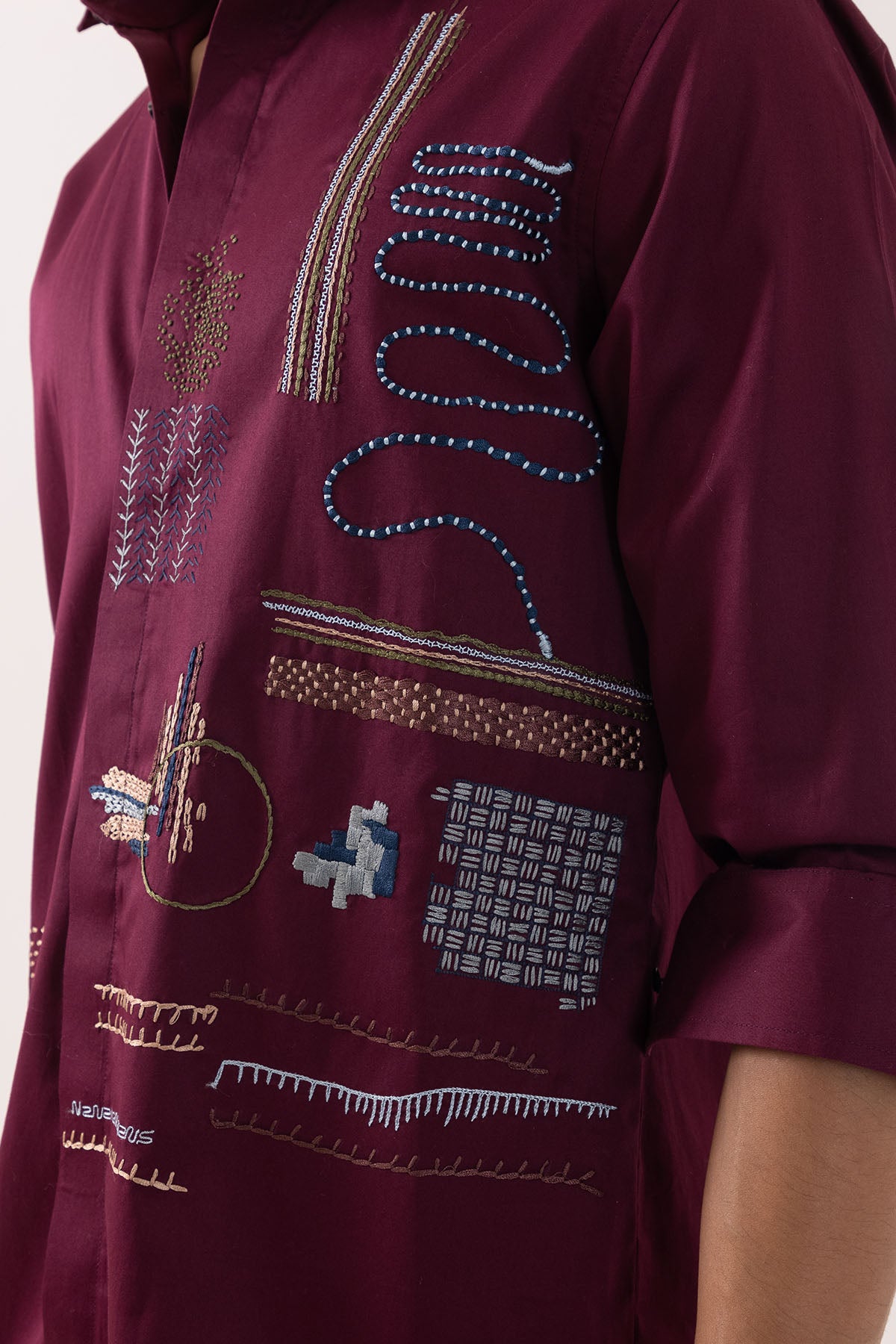 Red Wine Hand Embroidery Shirt
