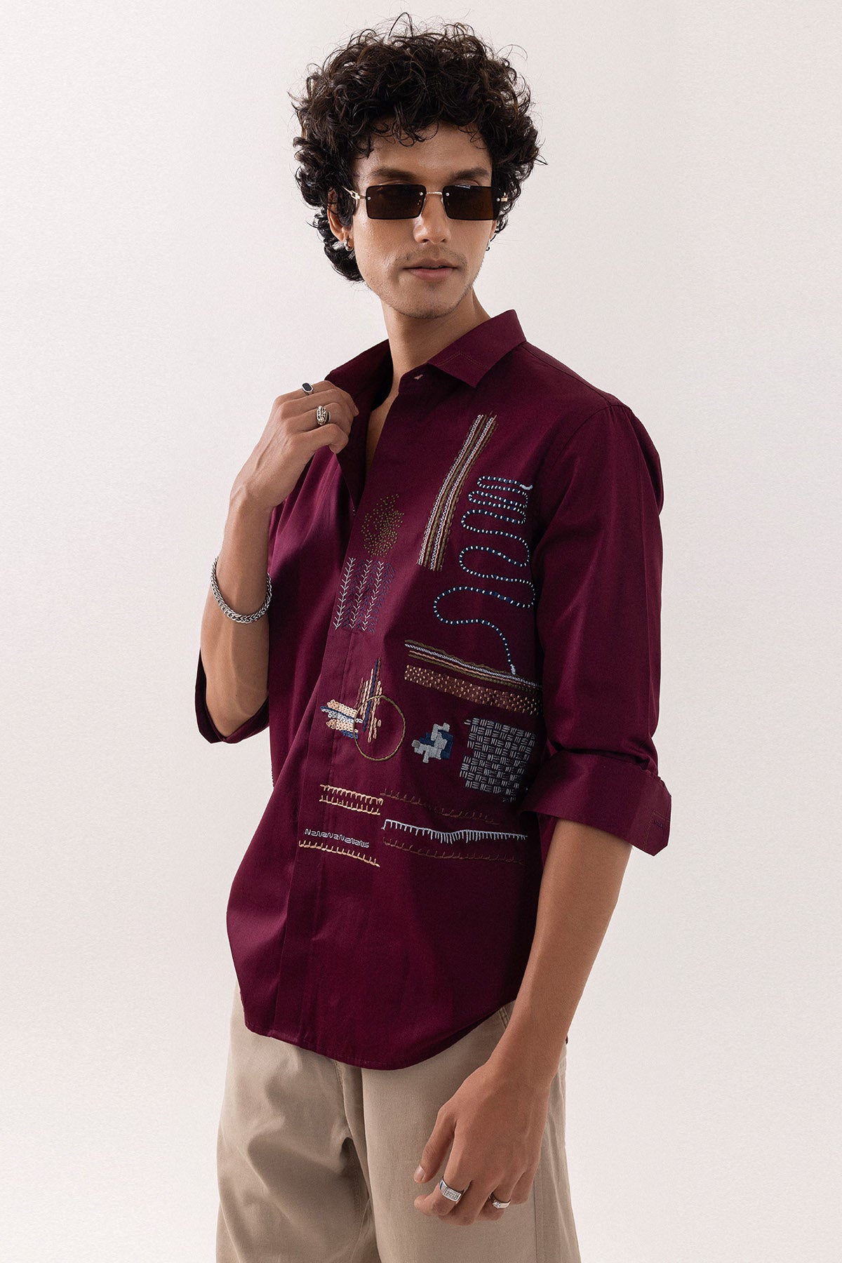 Red Wine Hand Embroidery Shirt