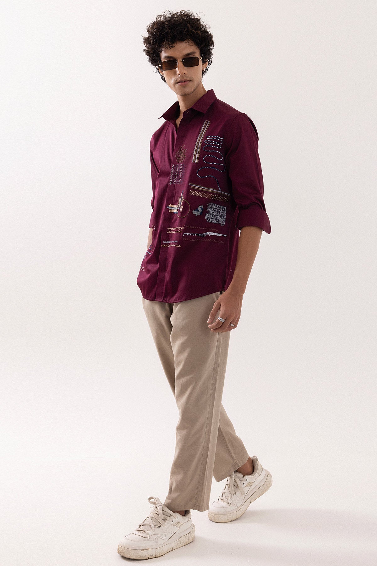 Red Wine Hand Embroidery Shirt