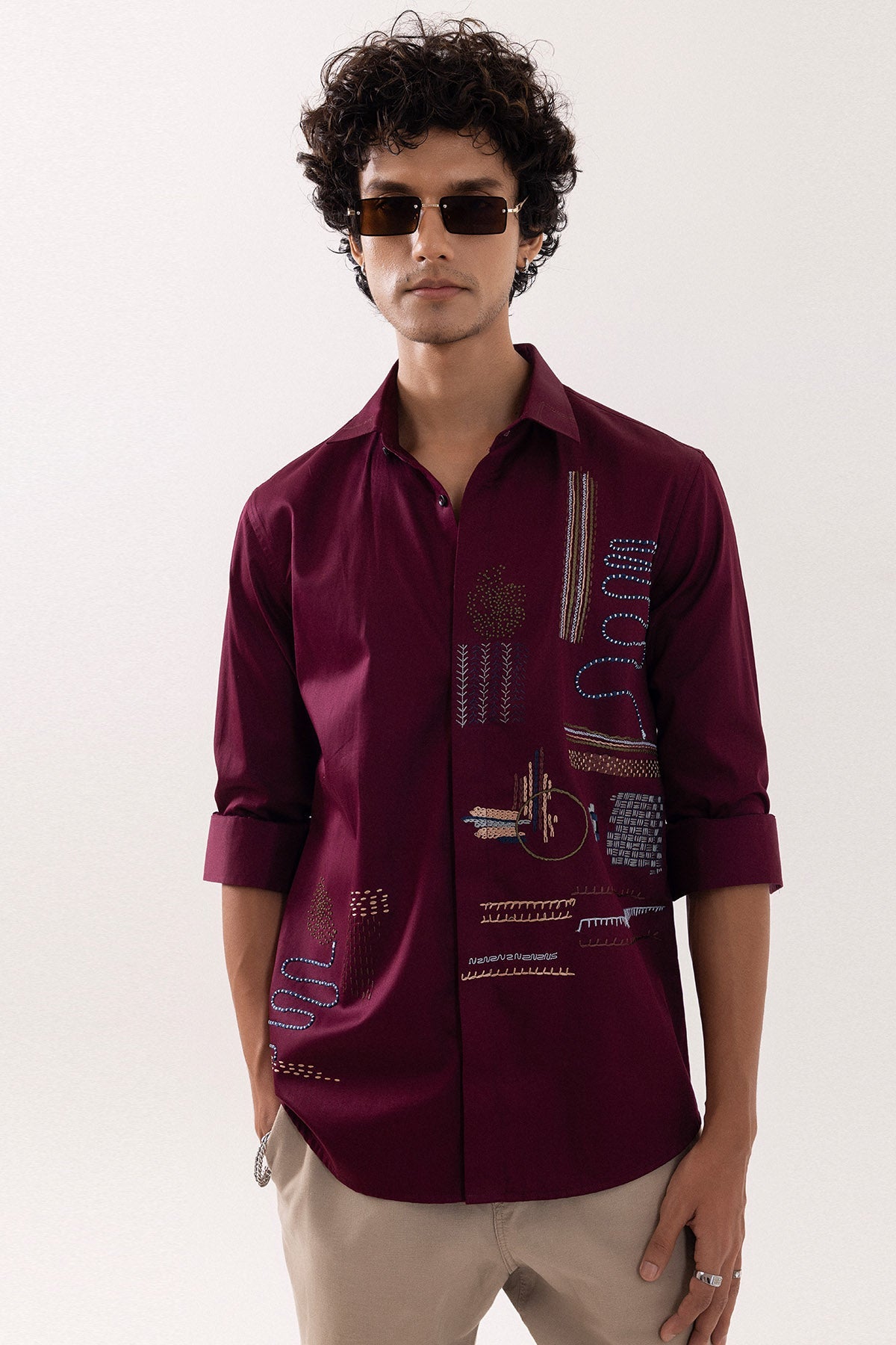 Buy Red Wine Hand Embroidery Shirt for men by Paarsh Atelier online available at scrollnshops