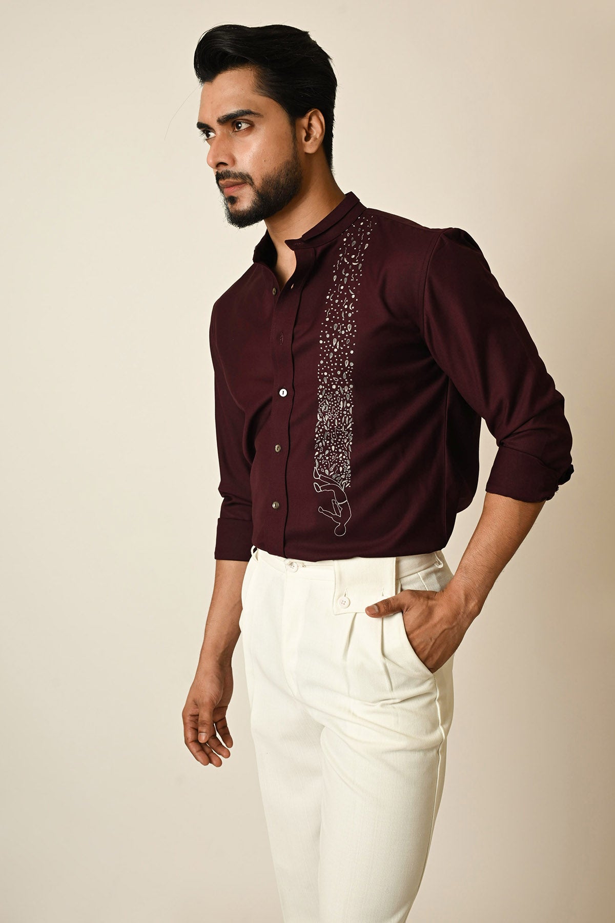 Buy Red Wine Terrycot Thread Shirt for men by Paarsh Atelier online available at scrollnshops