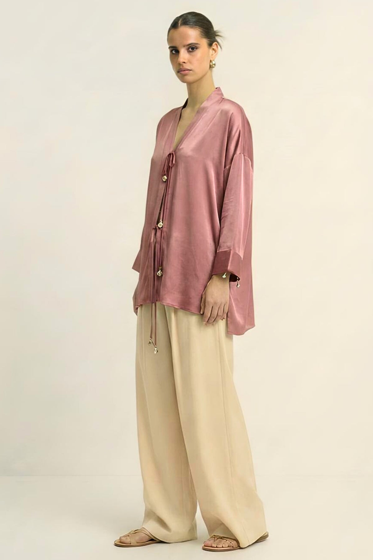 Red Wrap Tie Up Closure Shirt