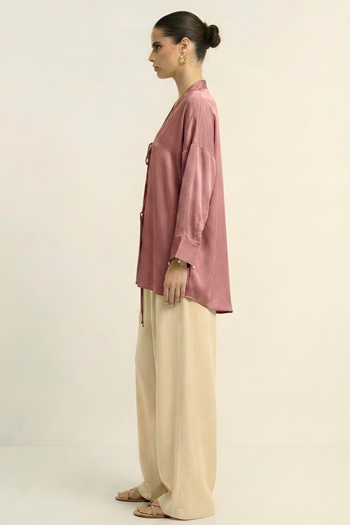 Red Wrap Tie Up Closure Shirt