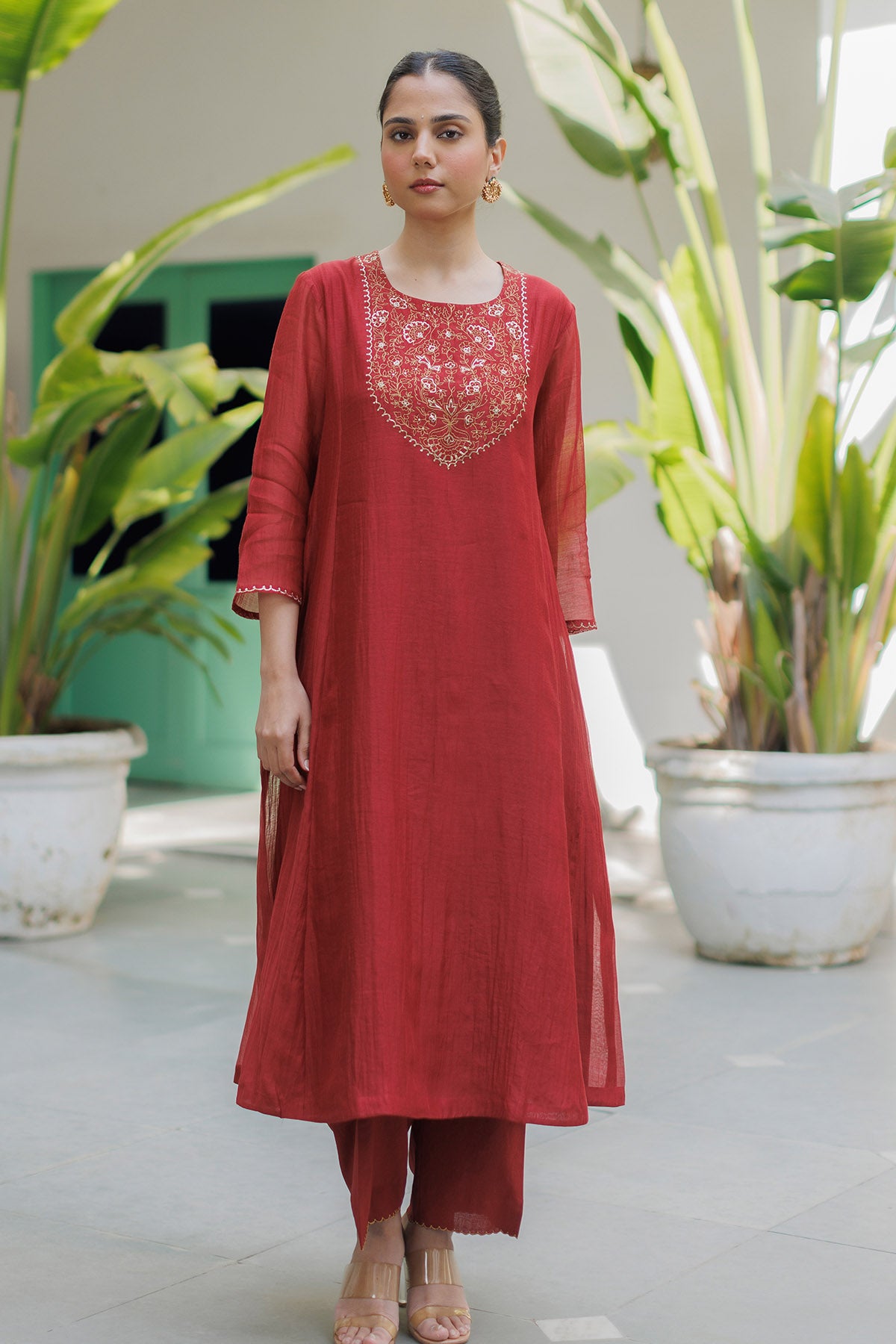 Red Zardosi Detail Kurta Set