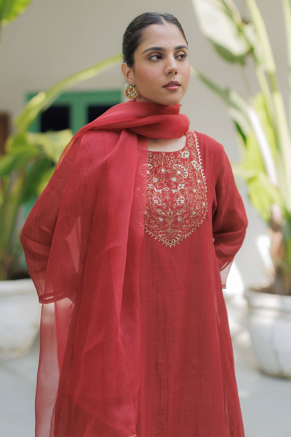 Red Zardosi Detail Kurta Set