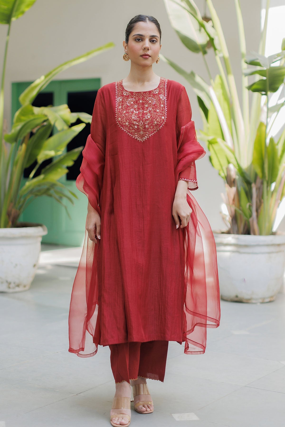 Buy Red Zardosi Detail Kurta Set by Silpaa for women online at ScrollnShops