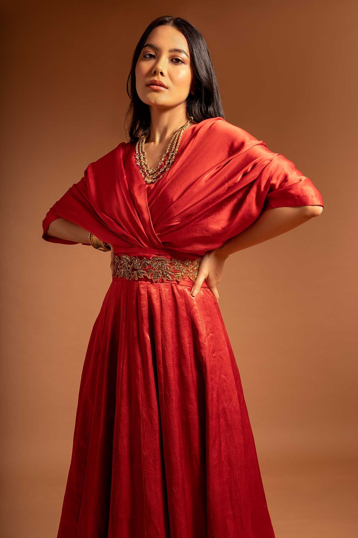 Red Zardosi Embroidered Gown