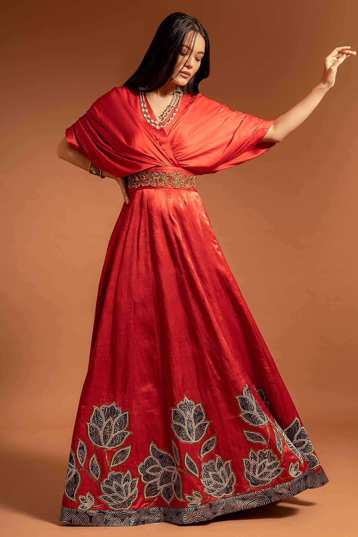 Buy Red Zardosi Embroidered Gown by Sejal Kamdar at ScrollnShops