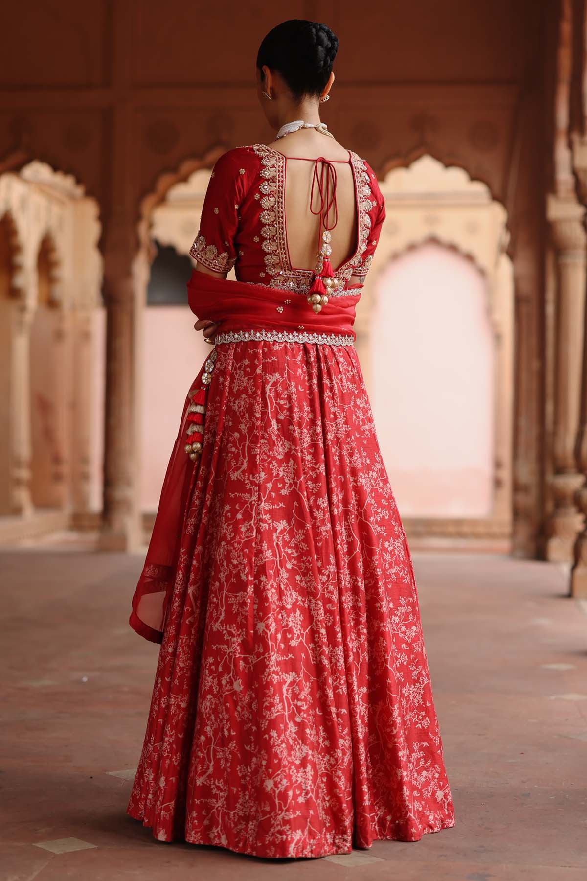 Red Zardosi Print Lehenga Set