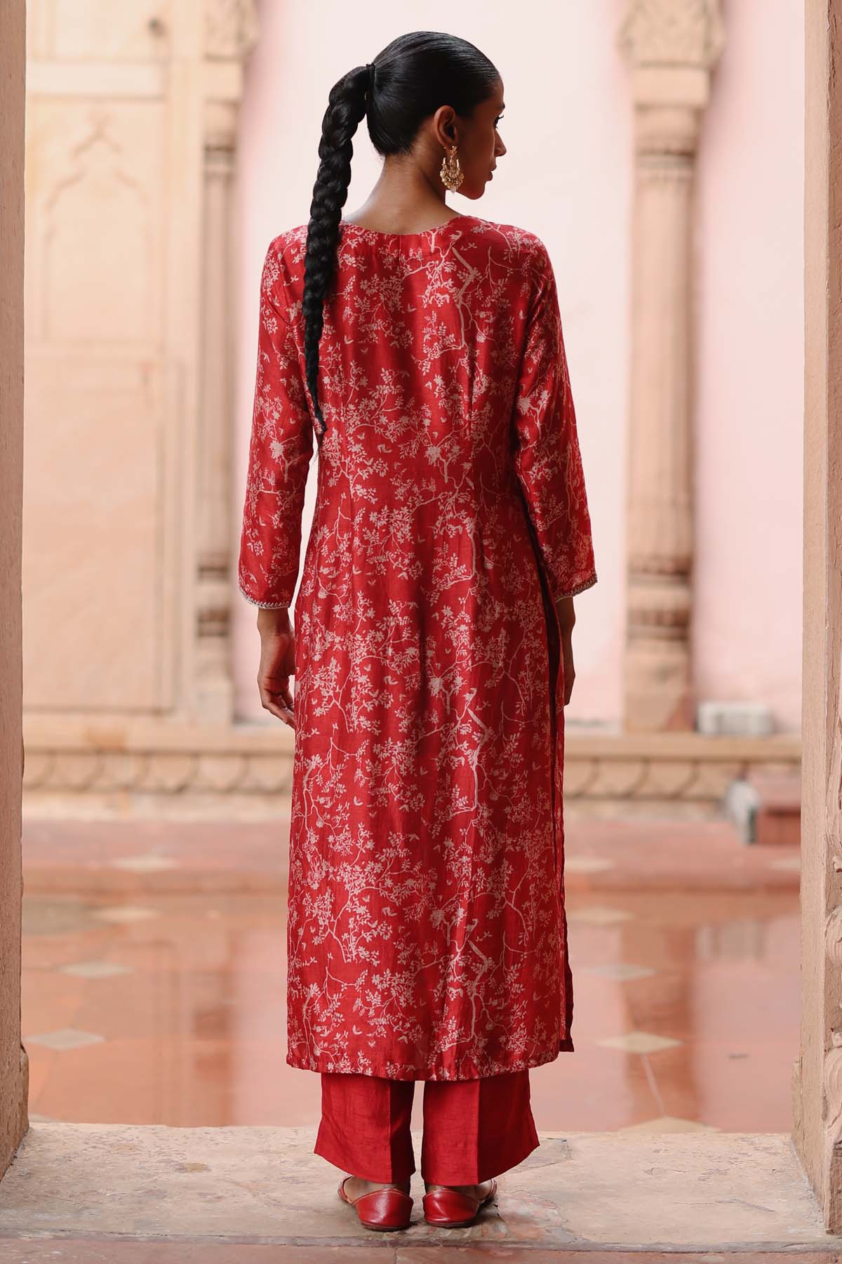 Red Zardosi Printed Kurta Set