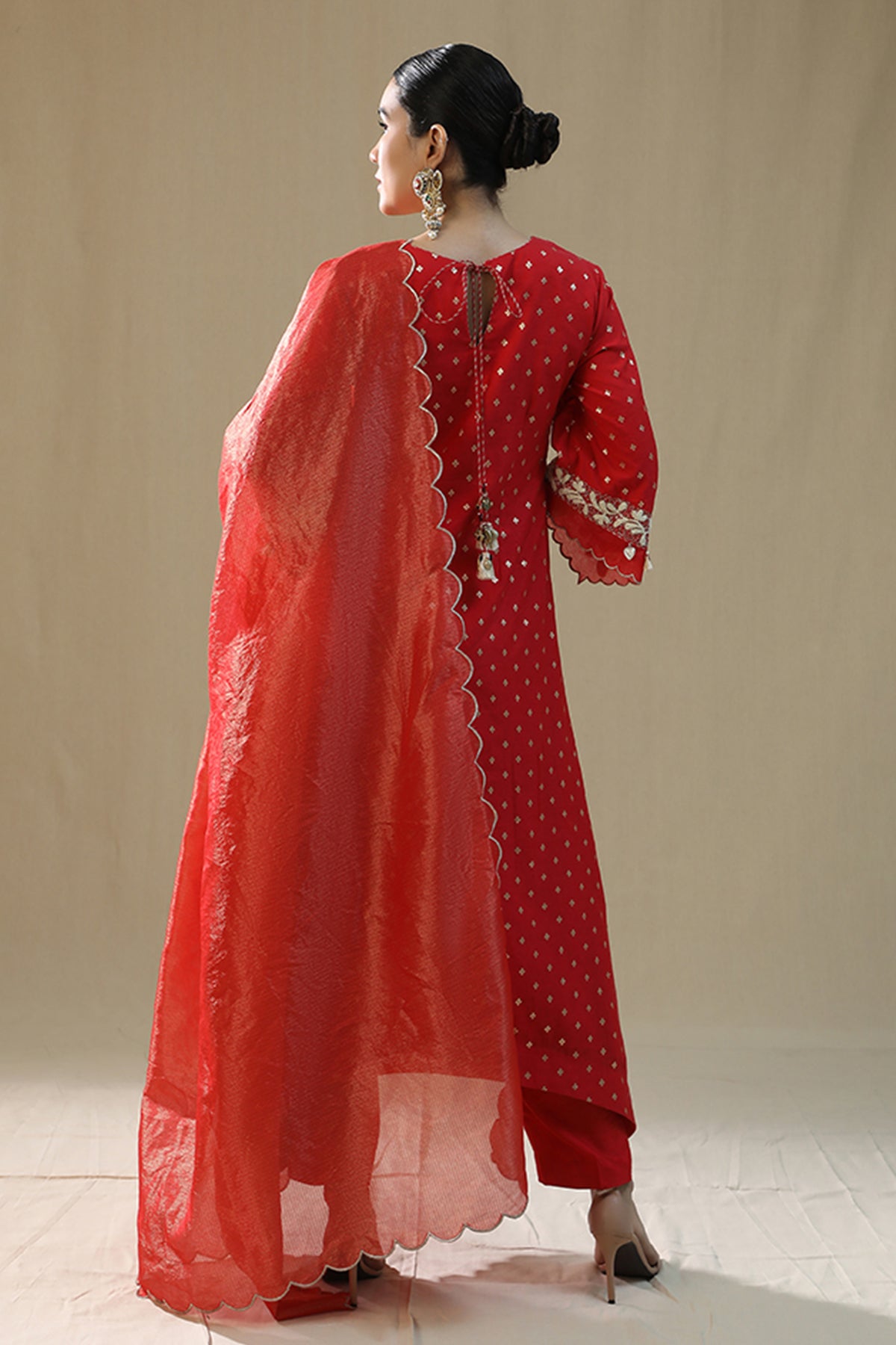 Red Zardozi V-Neck Kurta Set
