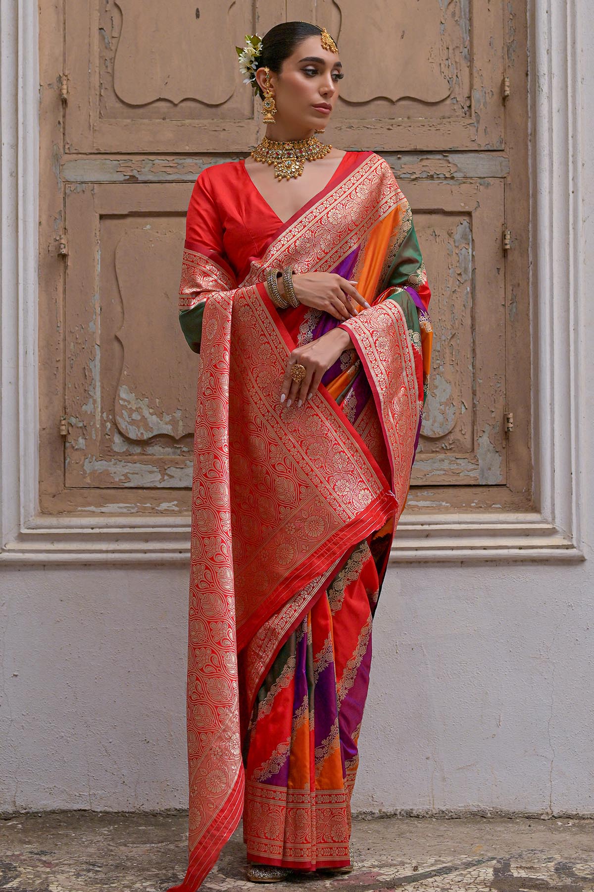 Red Zari Banarasi Silk Saree