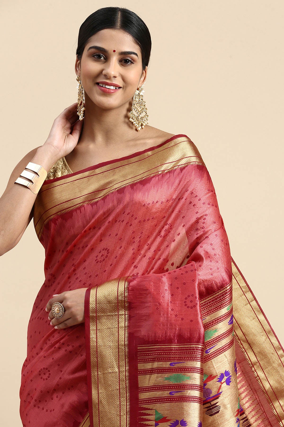 Red Zari Bandhni Design Saree