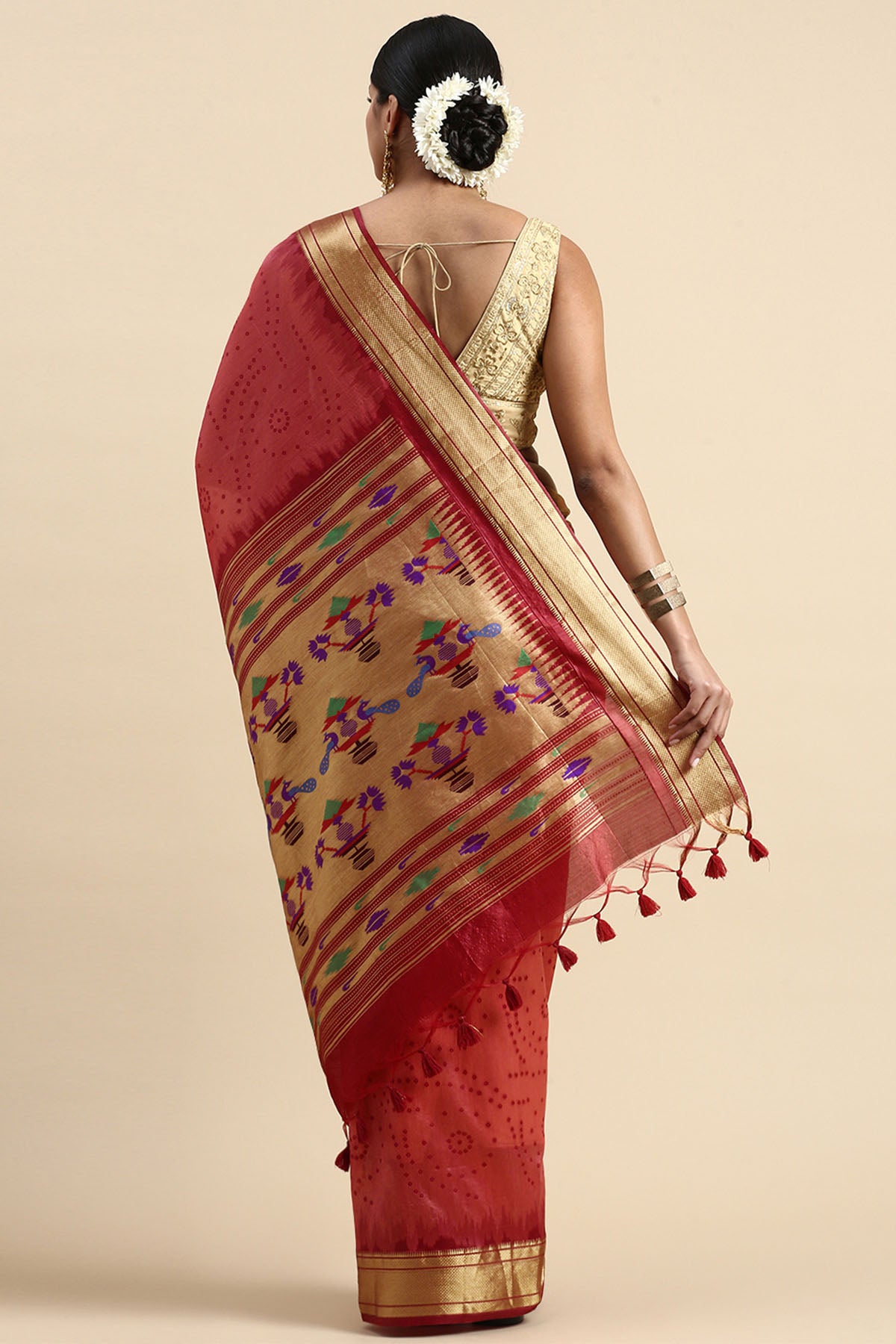 Red Zari Bandhni Design Saree