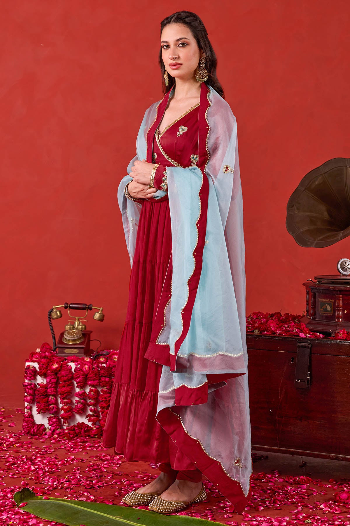 Red Zari Detailing Angrakha Set