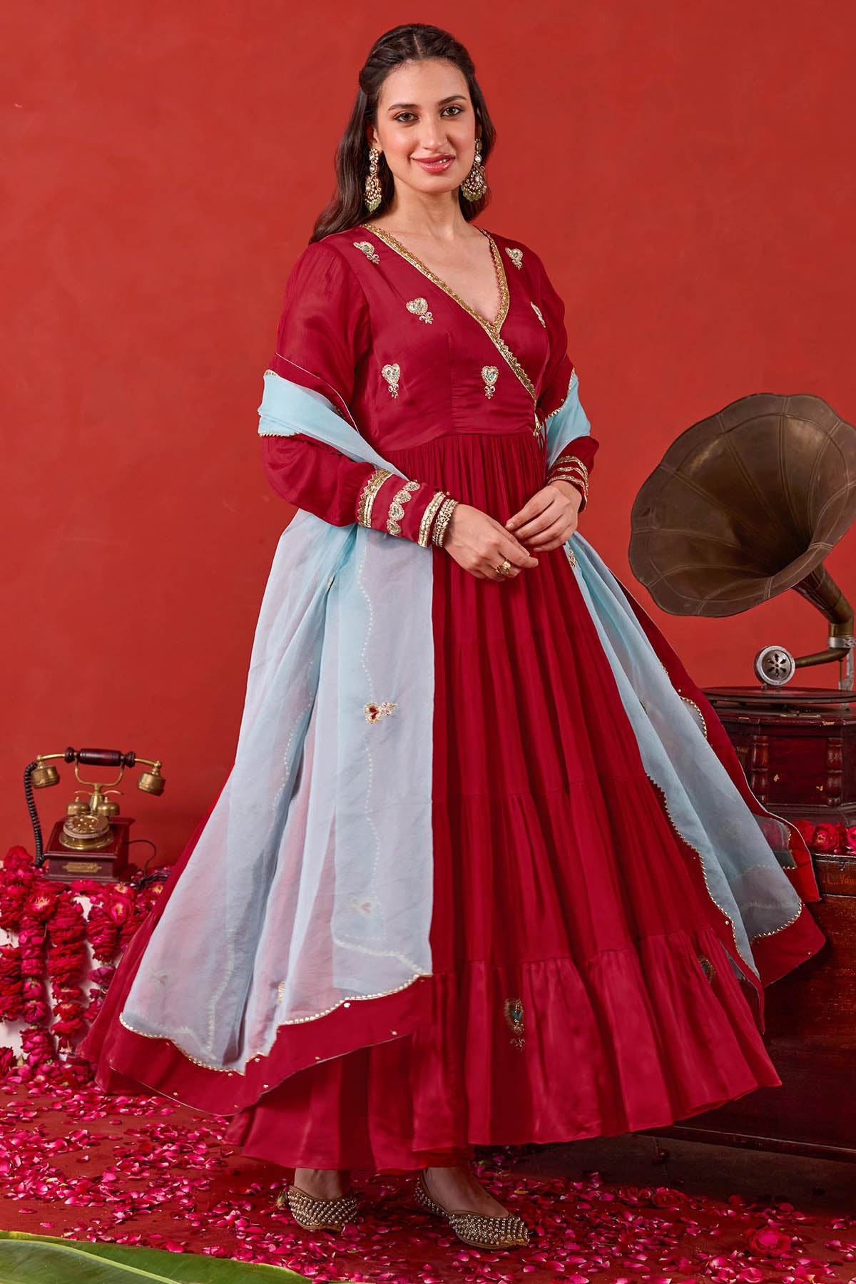 Red Zari Detailing Angrakha Set