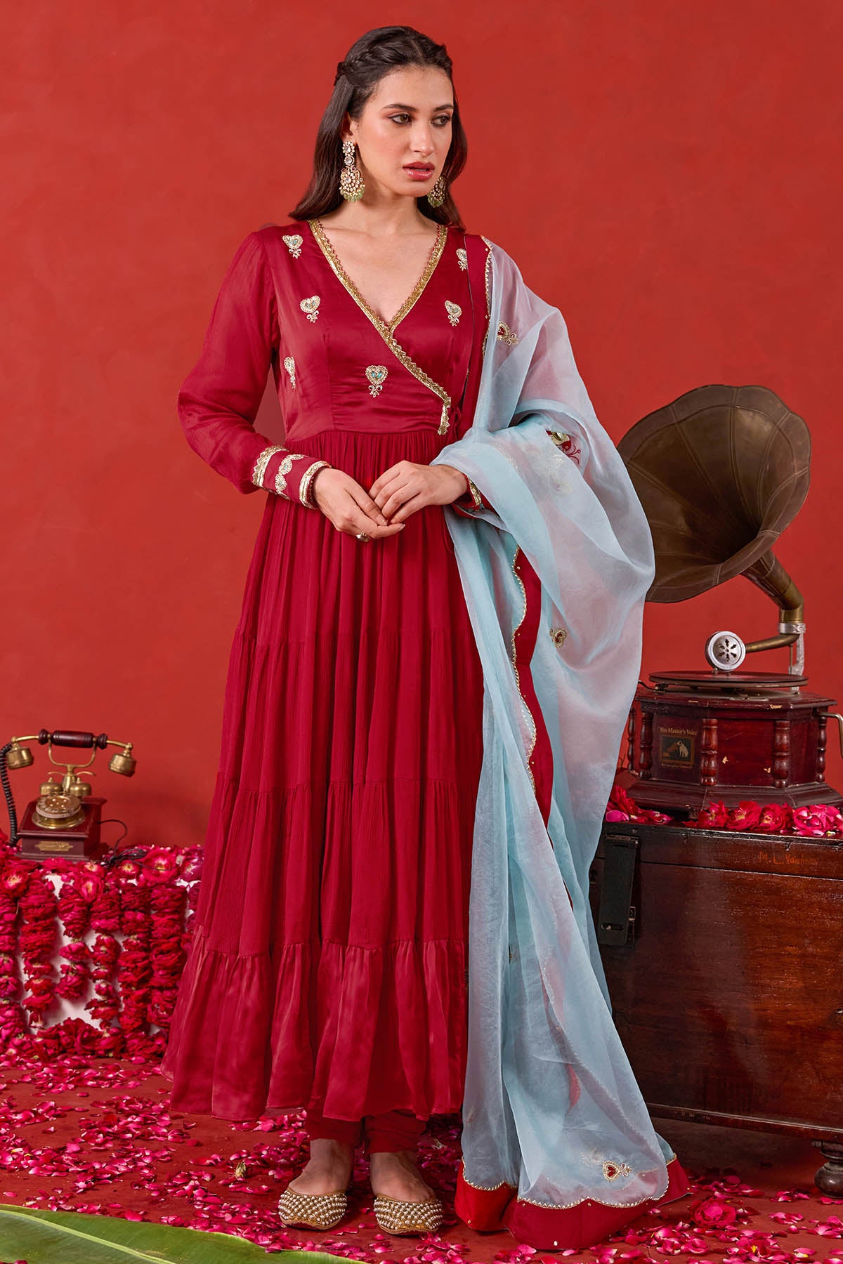 Red Zari Detailing Angrakha Set