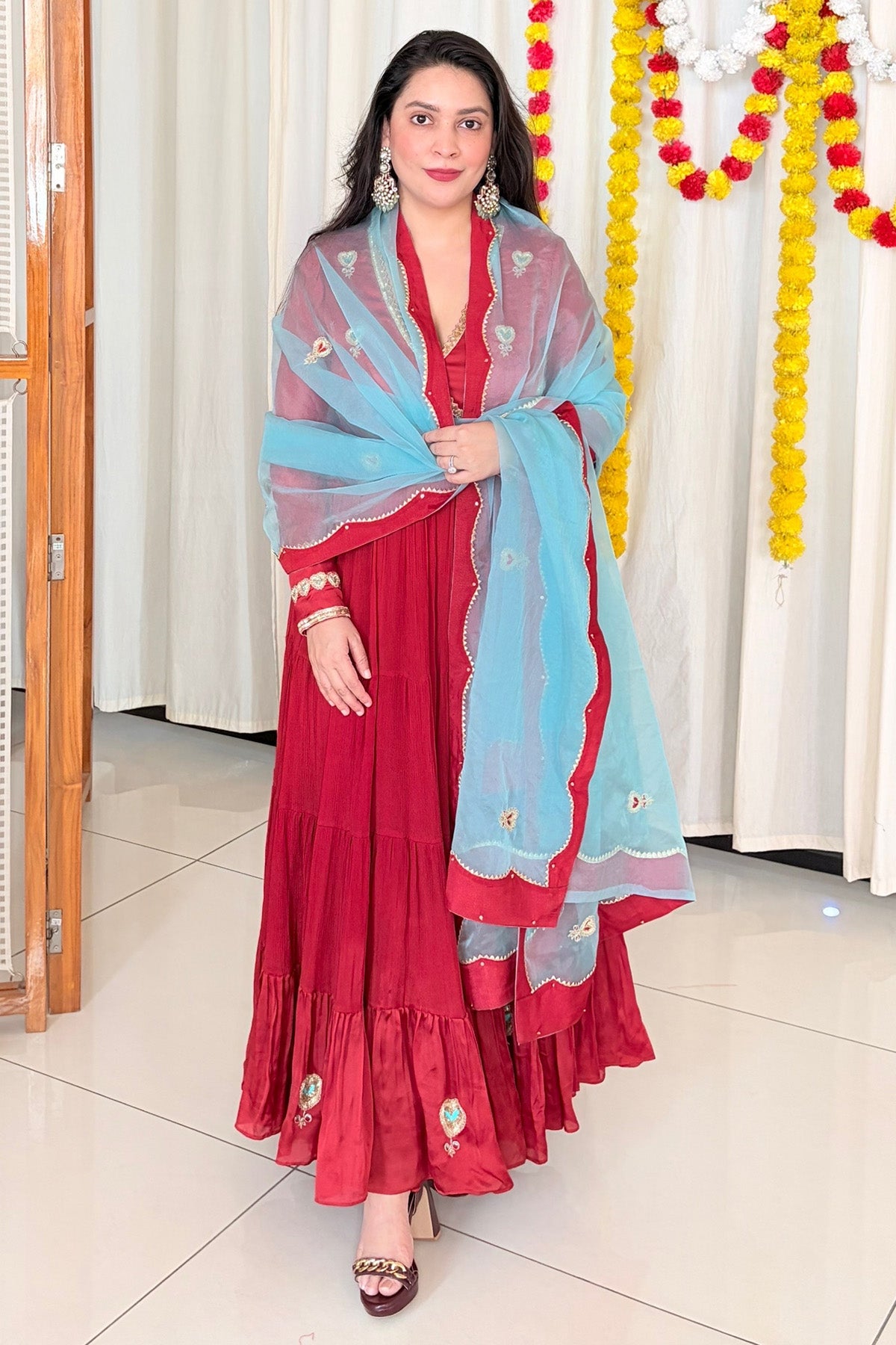 Red Zari Embroidered Anarkali