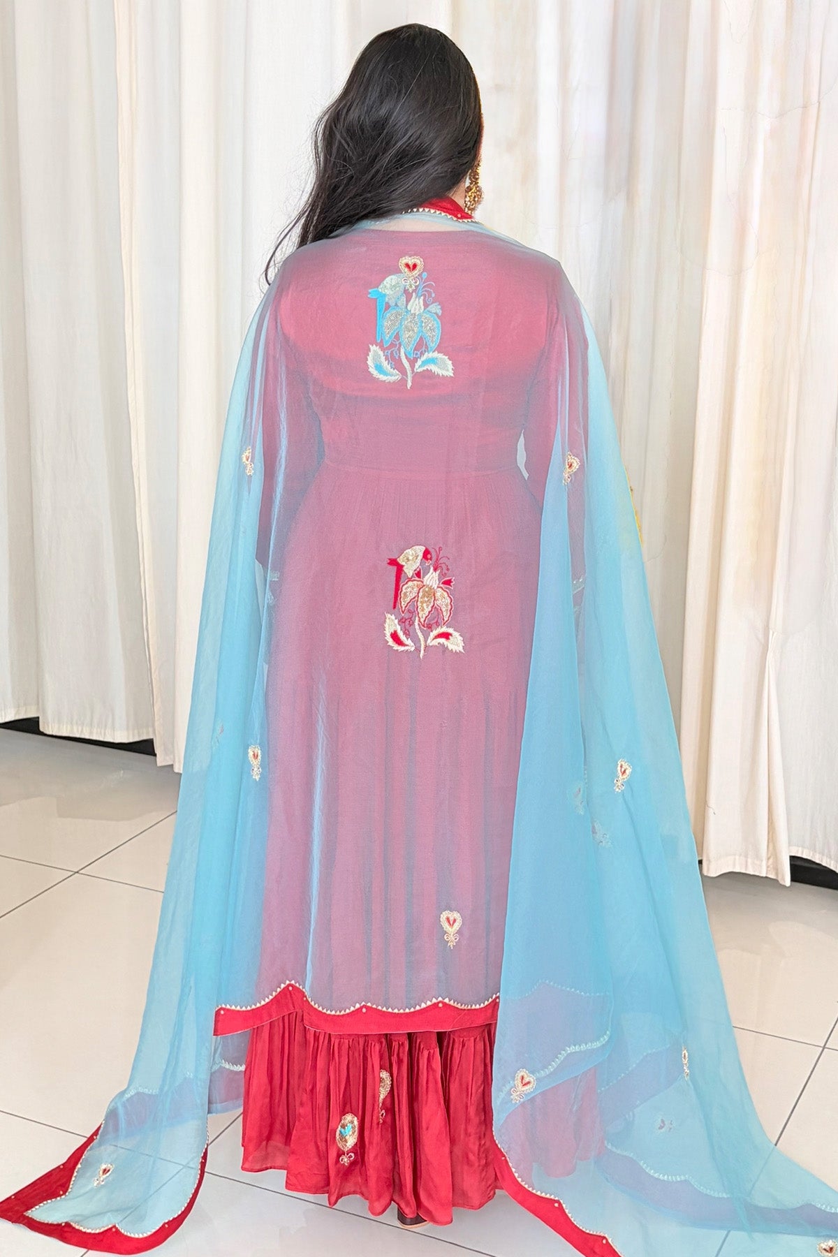 Red Zari Embroidered Anarkali