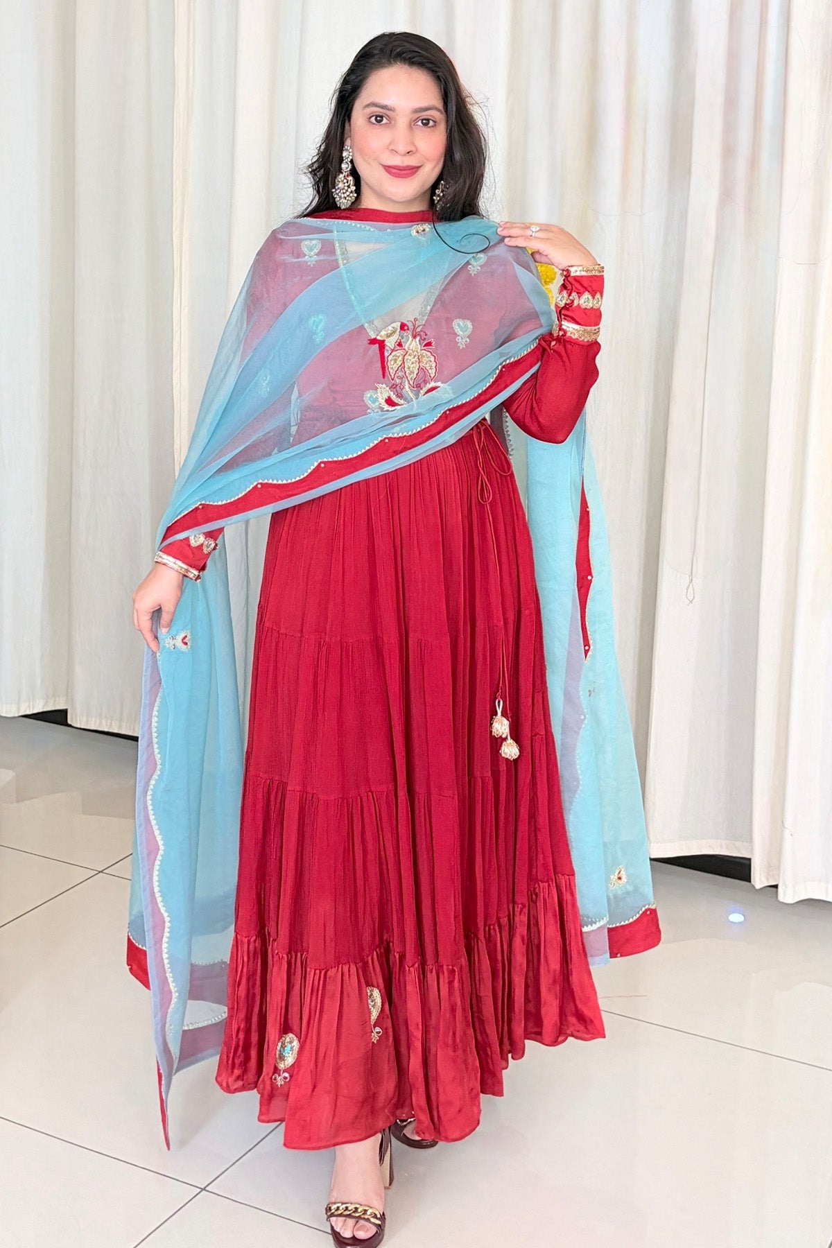 Red Zari Embroidered Anarkali