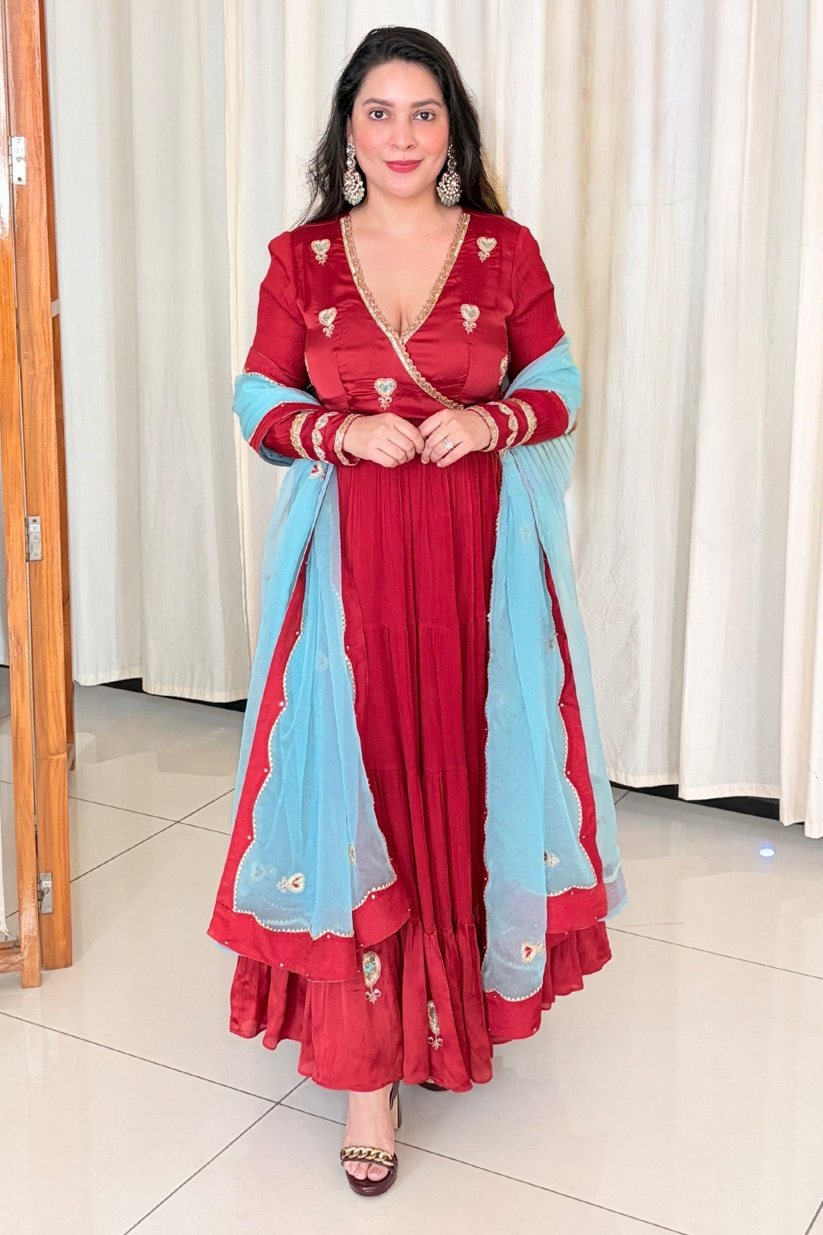 Red Zari Embroidered Anarkali