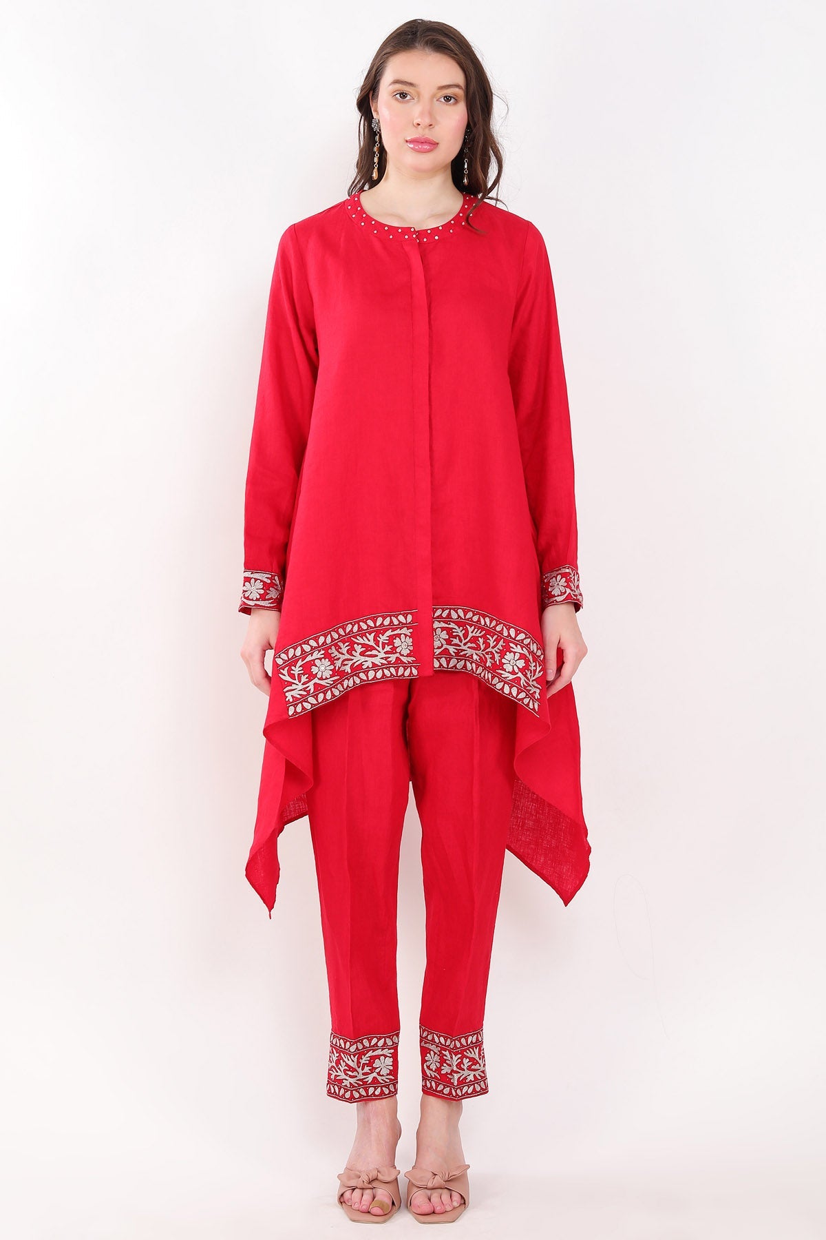 Buy Designer Red Zari Embroidered Co-ord set Online