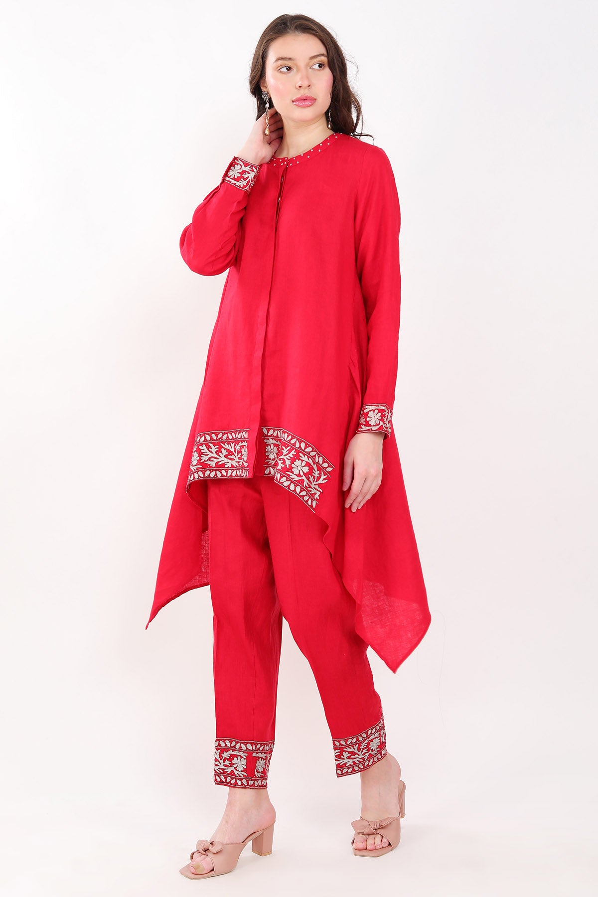 Red Zari Embroidered Co-ord set