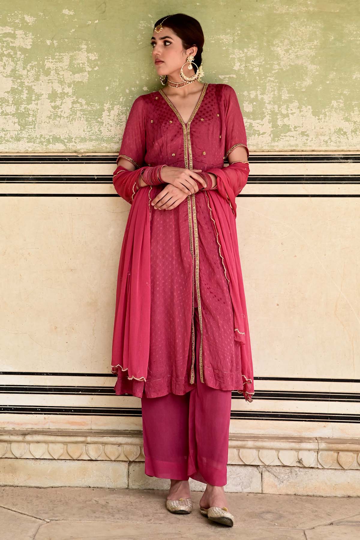 Taro India Red Zari Embroidered Kurta Set for women online at ScrollnShops