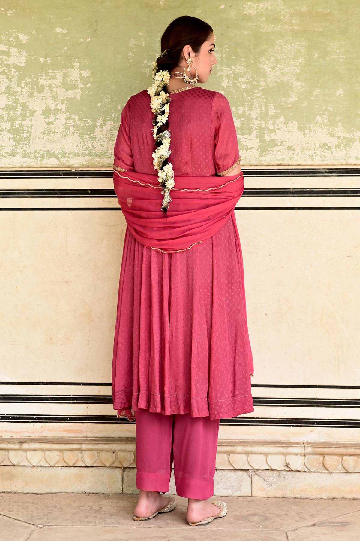 Red Zari Embroidered Kurta Set