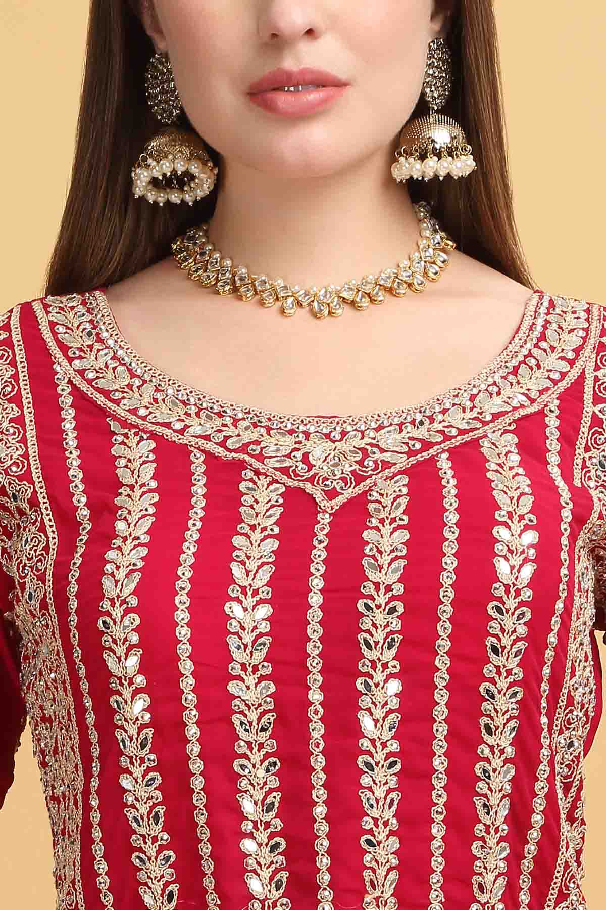 Red Zari Embroidered Sharara Set