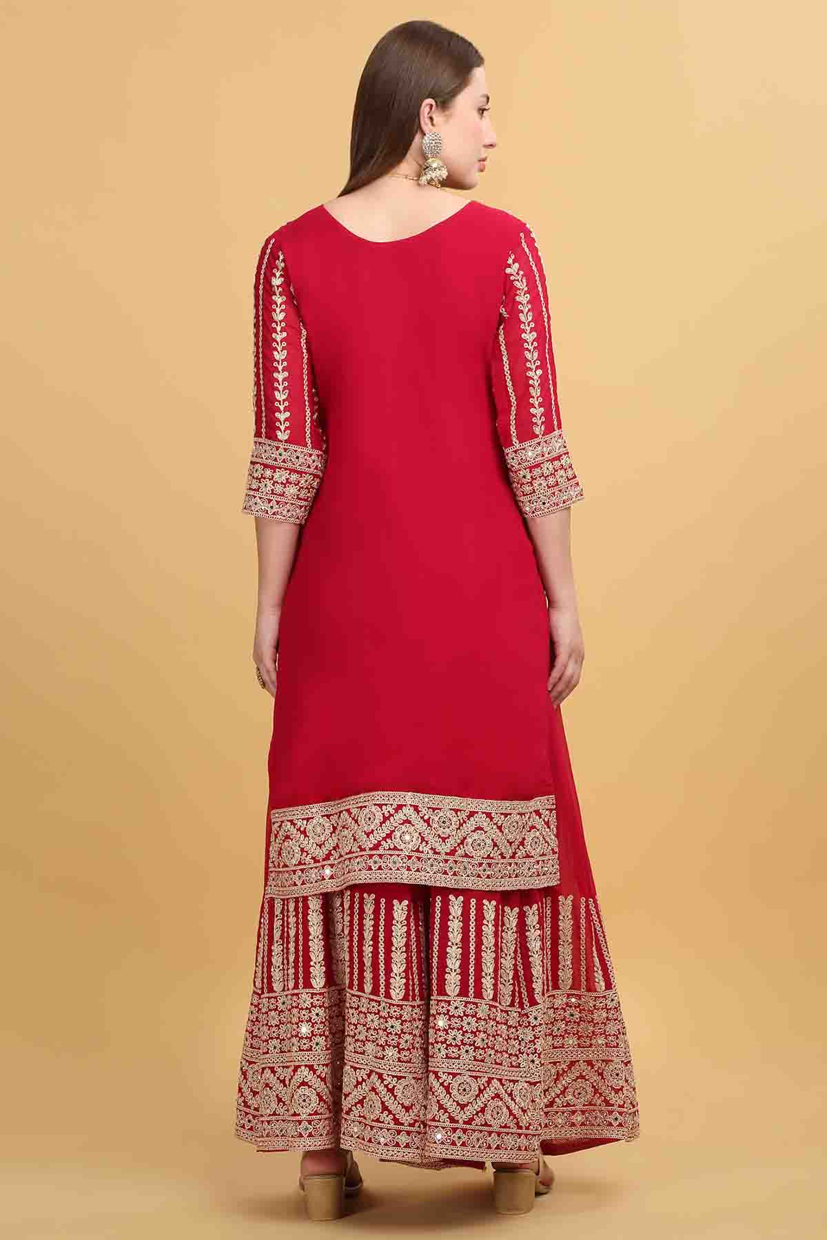 Red Zari Embroidered Sharara Set