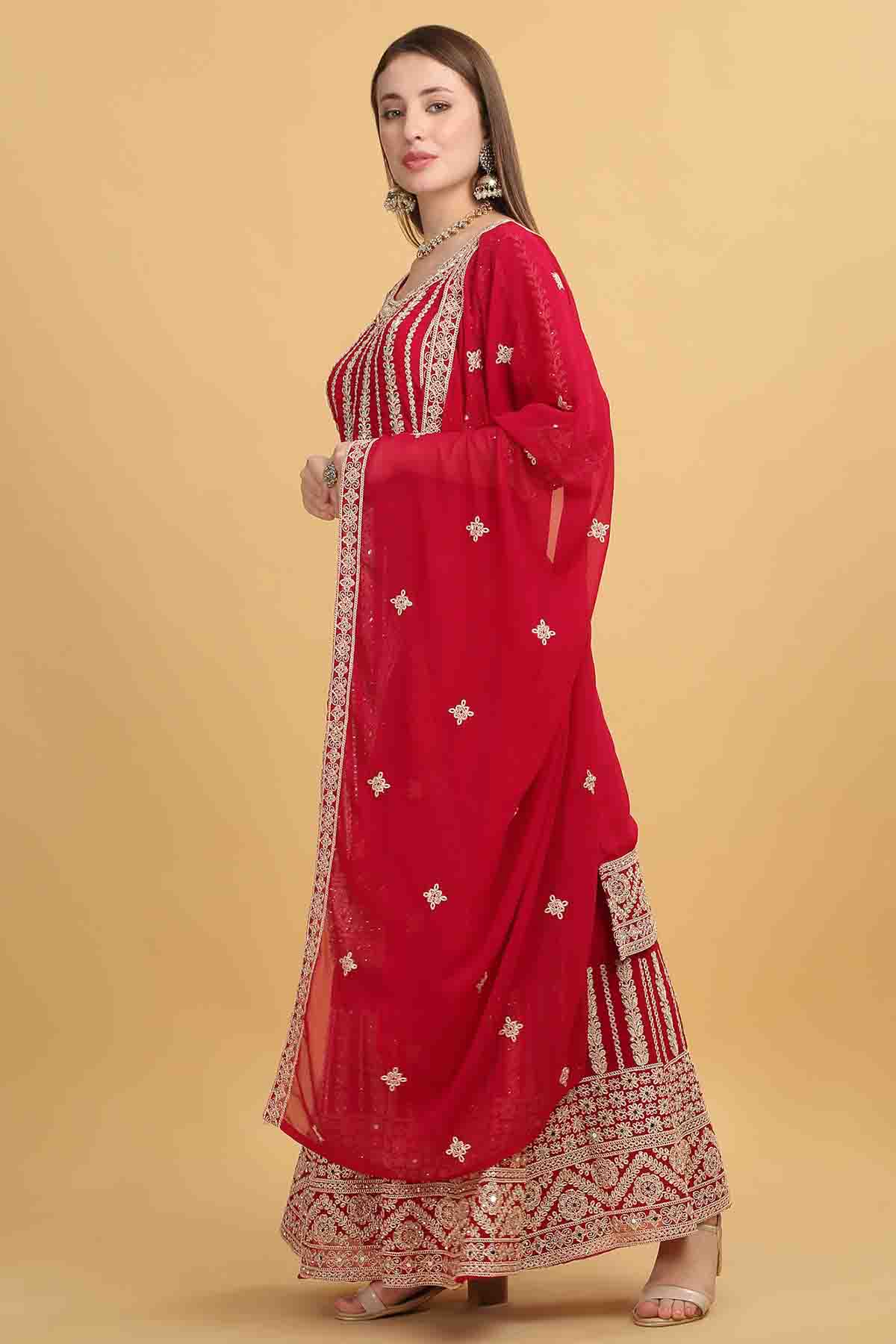 Red Zari Embroidered Sharara Set
